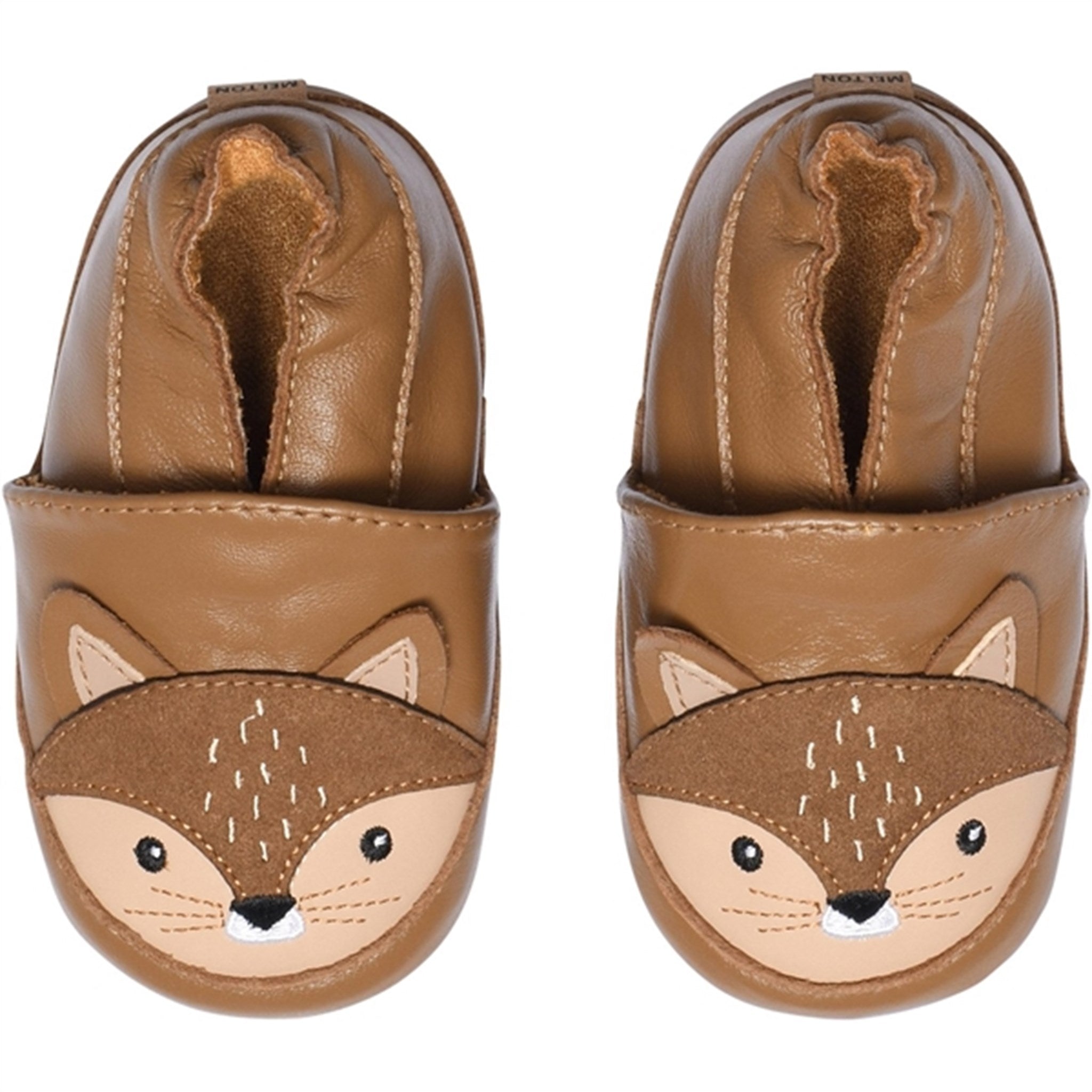 MELTON Leather Slippers with Squirrel Cognac