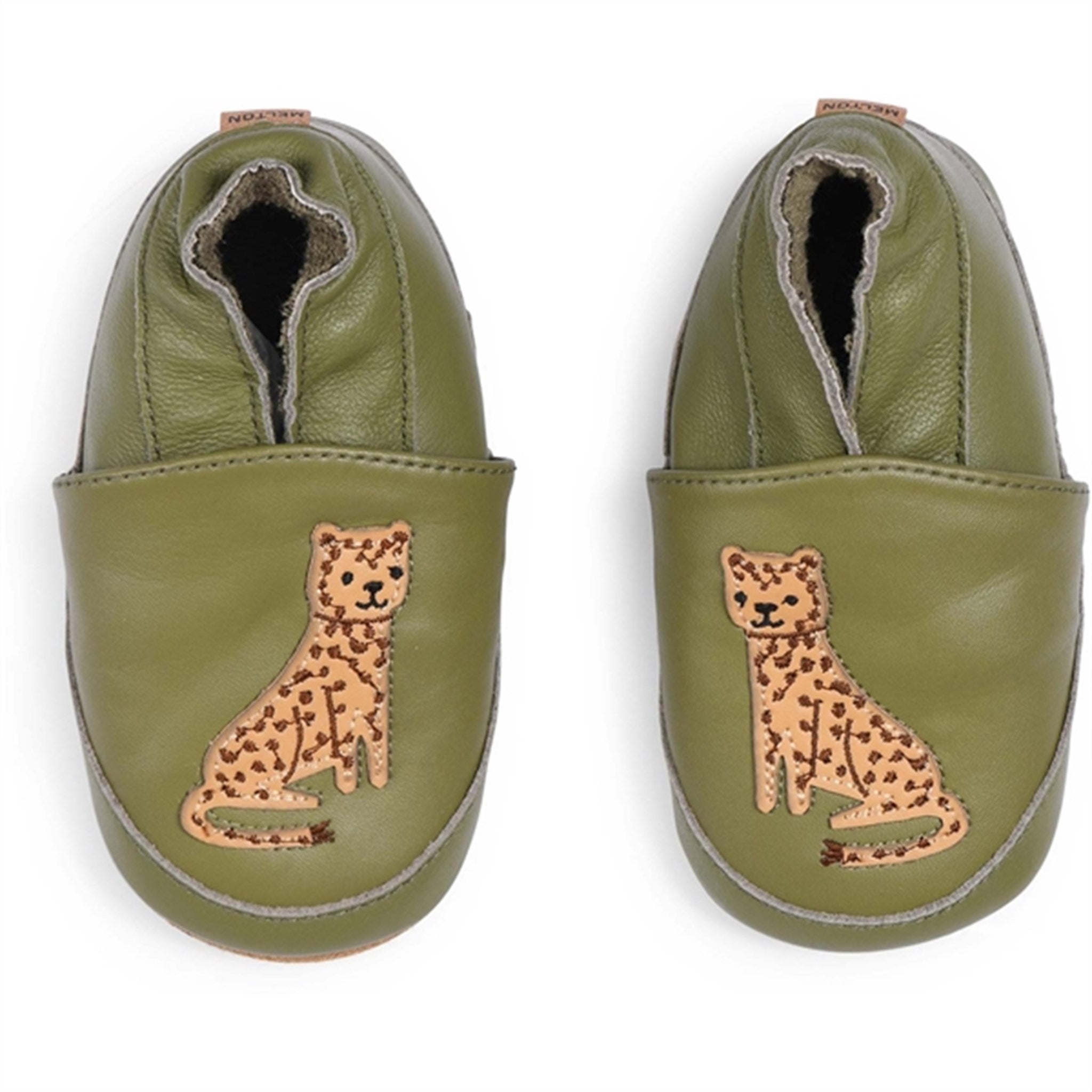 MELTON Leopard Leather Slippers Dried Herb 2