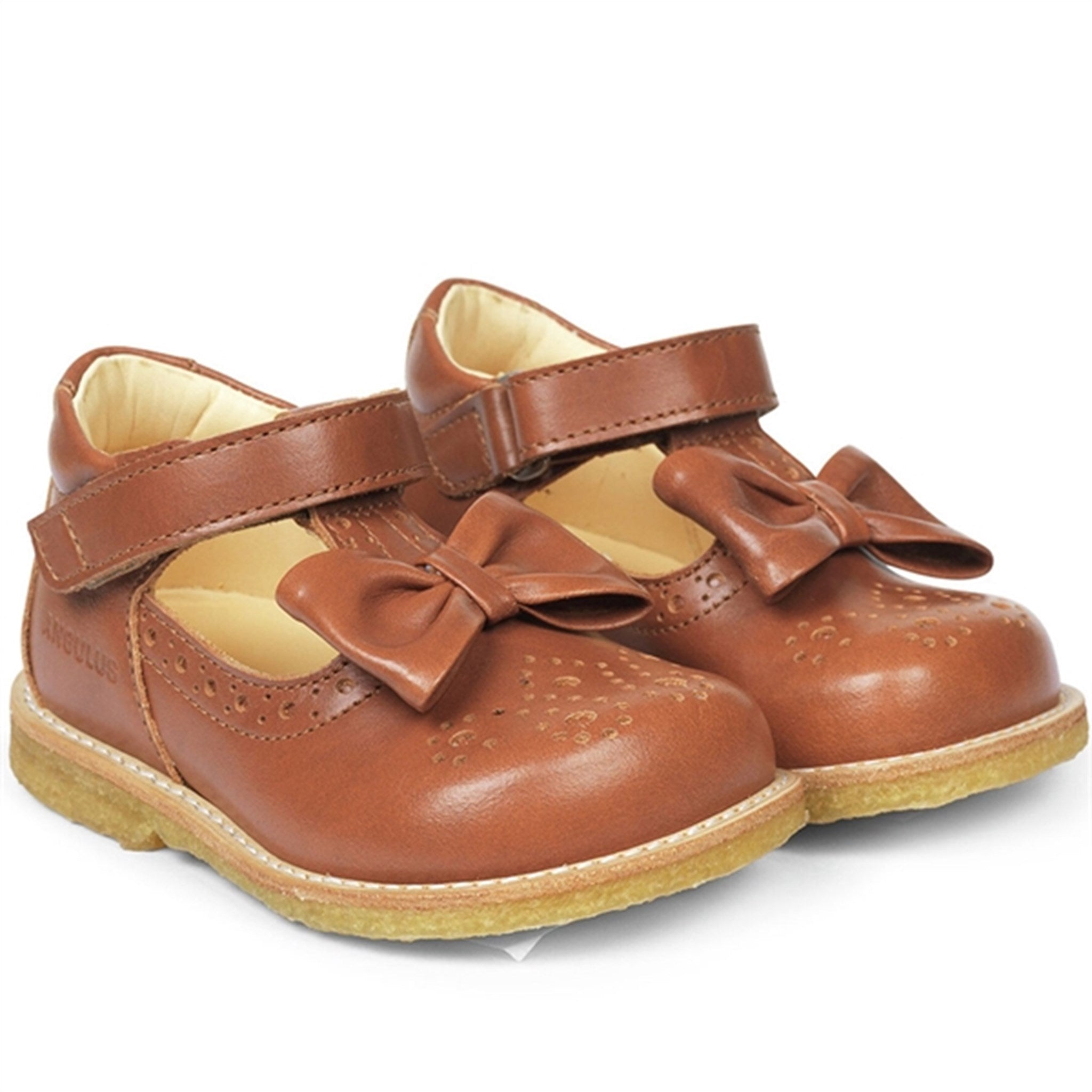 Angulus Mary Jane Shoes w Bow Cognac