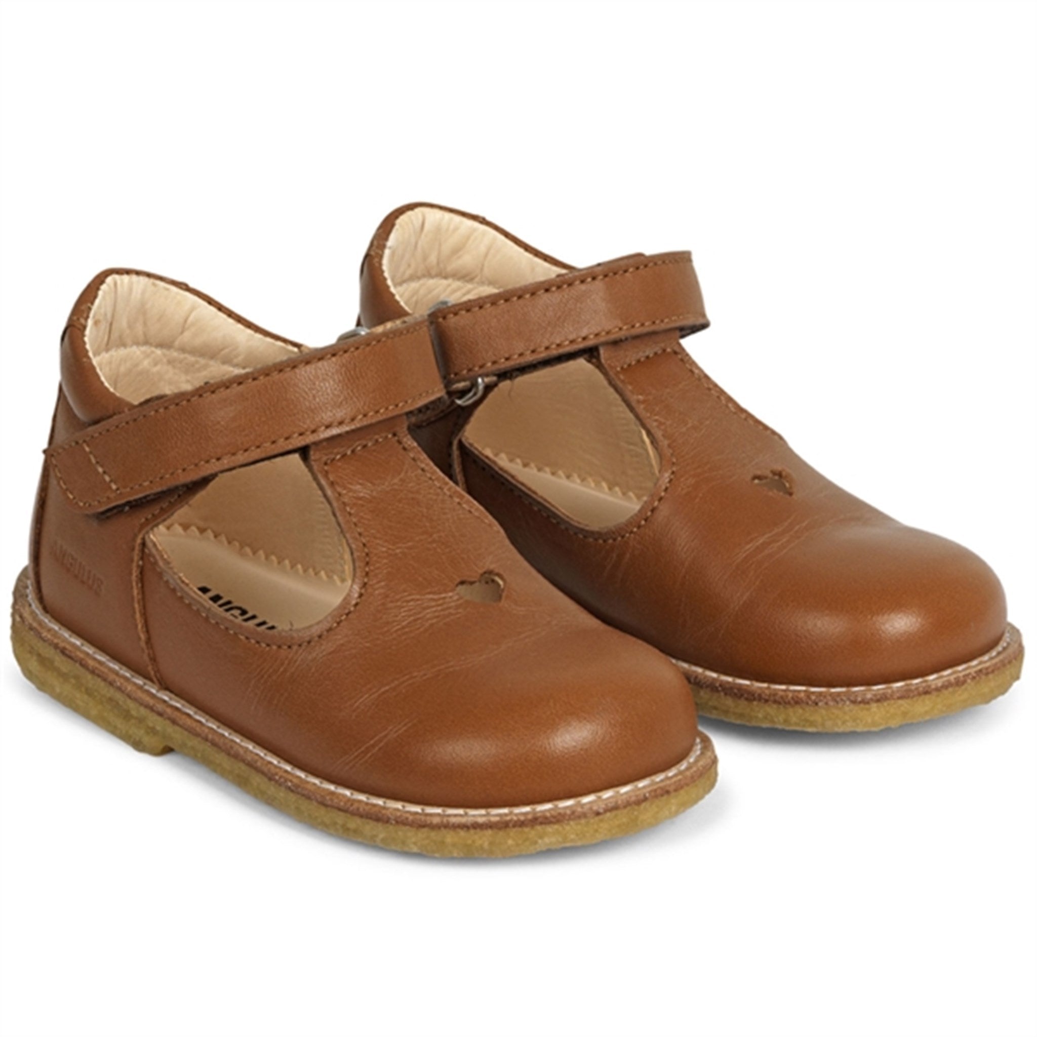 Angulus Mary Jane Shoes w. Heart and Velcro Cognac 3267-101-1545