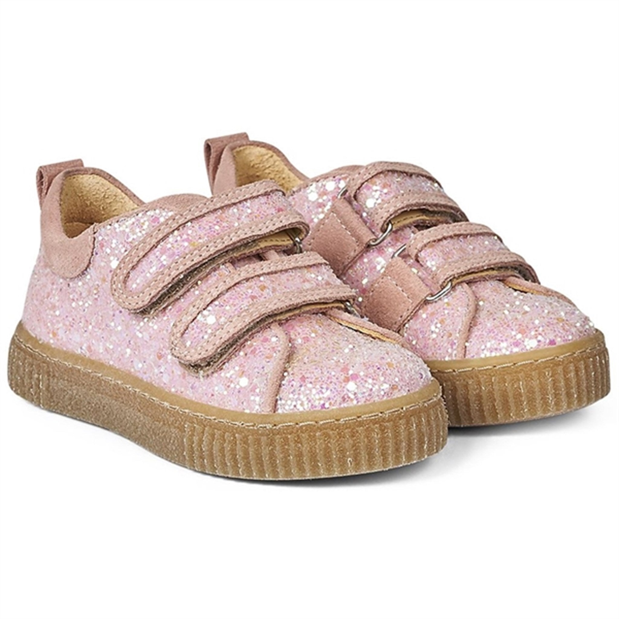 Angulus Glitter Sneaker W. Velcro Peach/Rose Glitter
