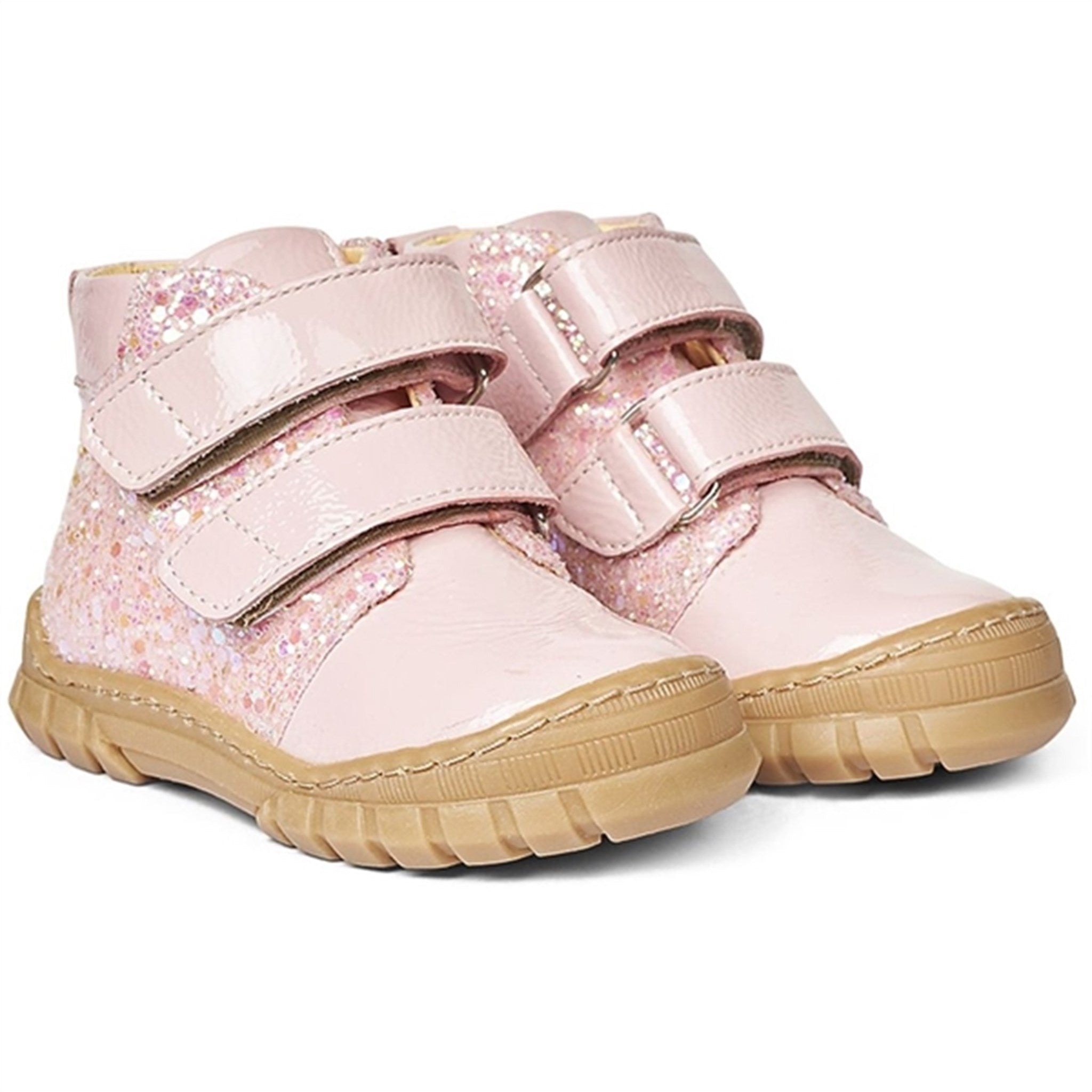 Angulus Starter Shoe W. Velcro And Glitter Details Peach/Peach Glitter