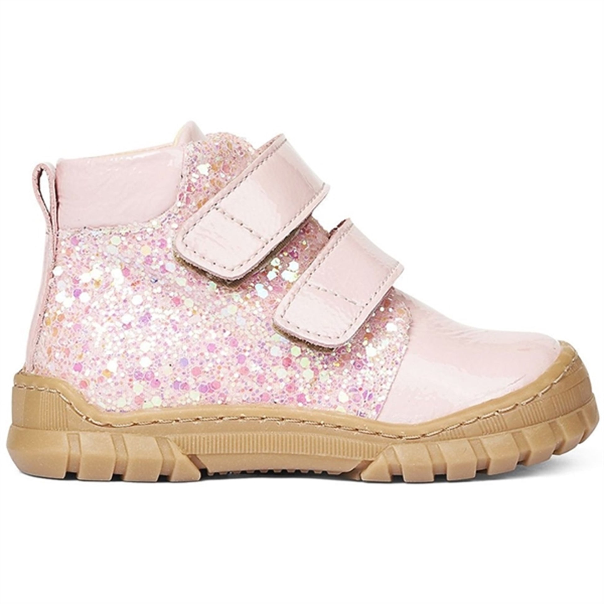 Angulus Starter Shoe W. Velcro And Glitter Details Peach/Peach Glitter