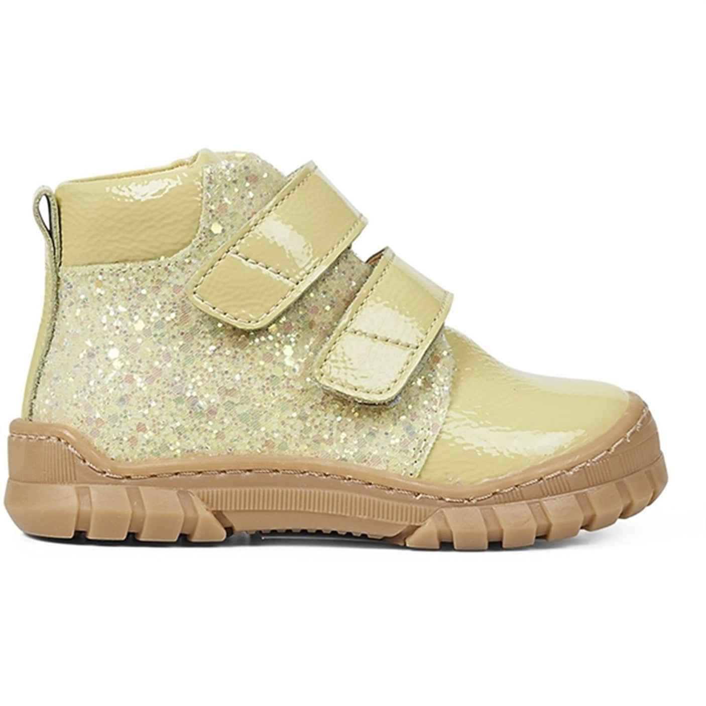 Angulus Starter Shoe W. Velcro And Glitter Details Light Yellow/Light Yellow Glitter