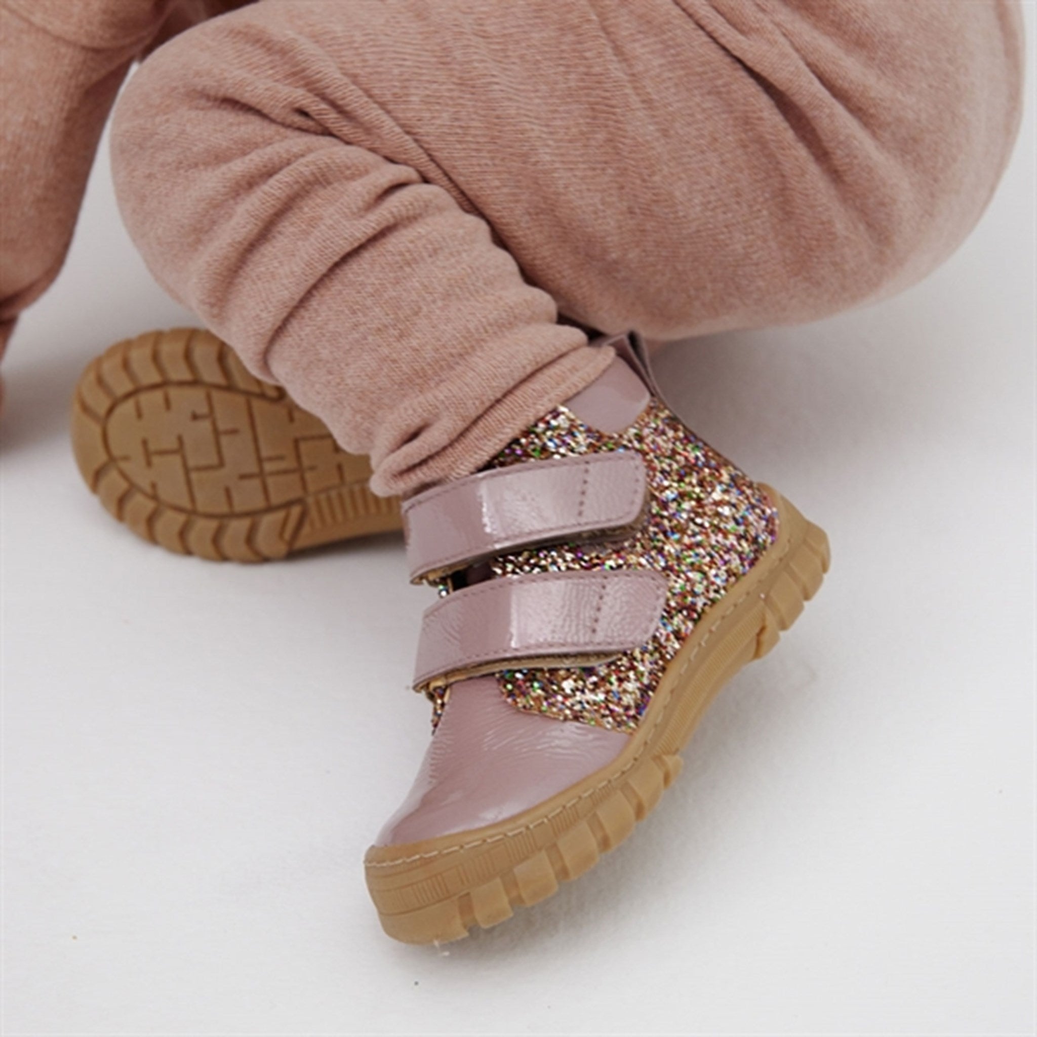 Angulus Beginner Shoes w Velcro Rose/Multi Glitter 2