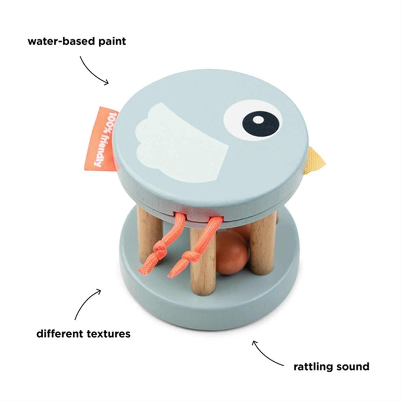 Done by Deer Wooden Rattle Birdee Blue