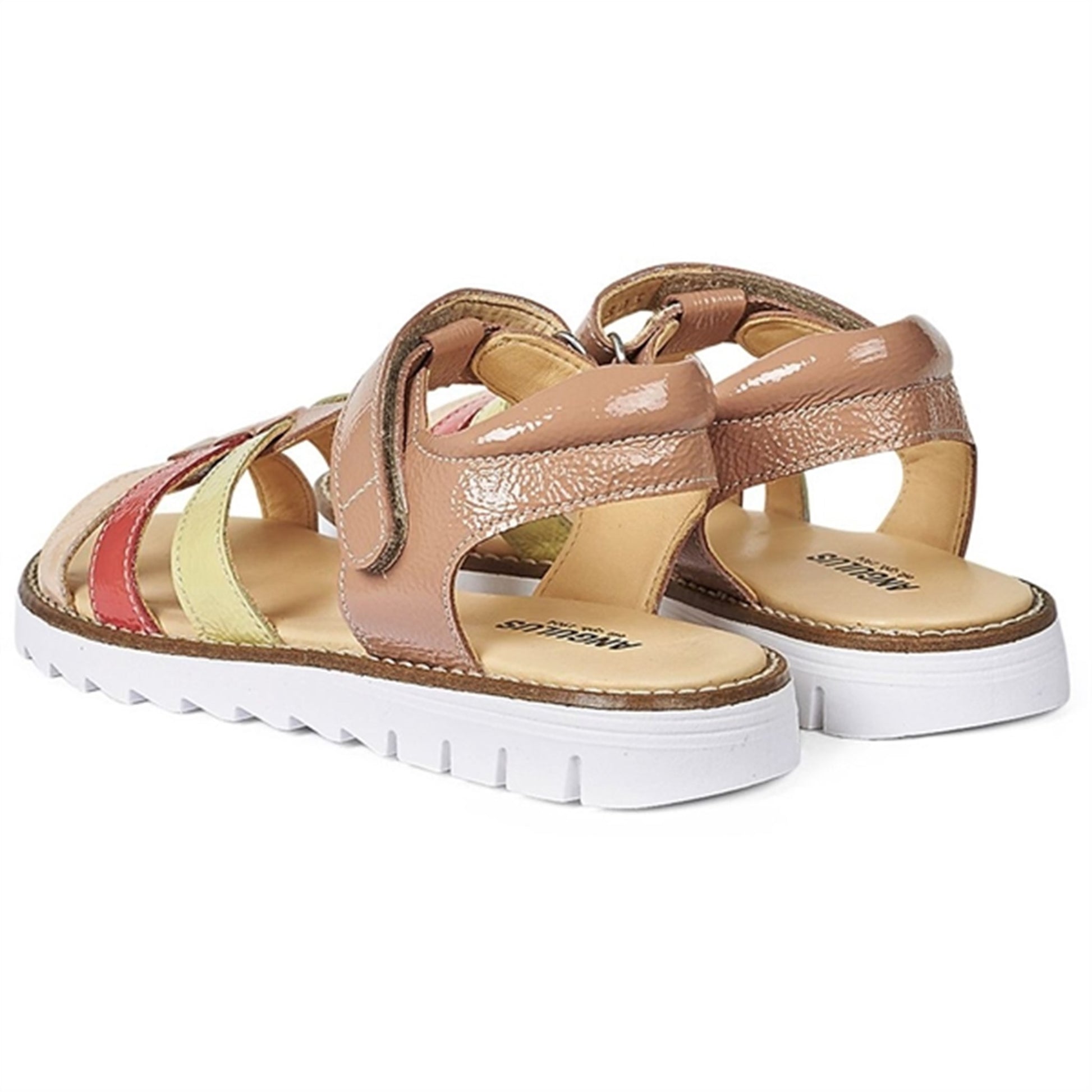 Angulus Sandal W. T-strap And Velcro Dark Peach/Peach/Coral/Light Yellow