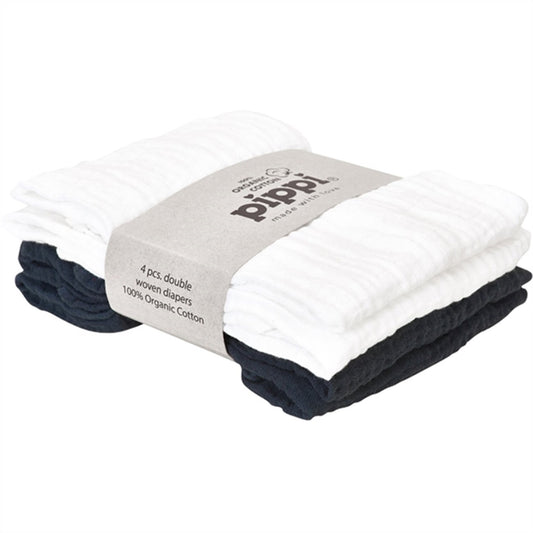 Pippi Organic Muslin Cloths 4-pack White/Charcoal Grey