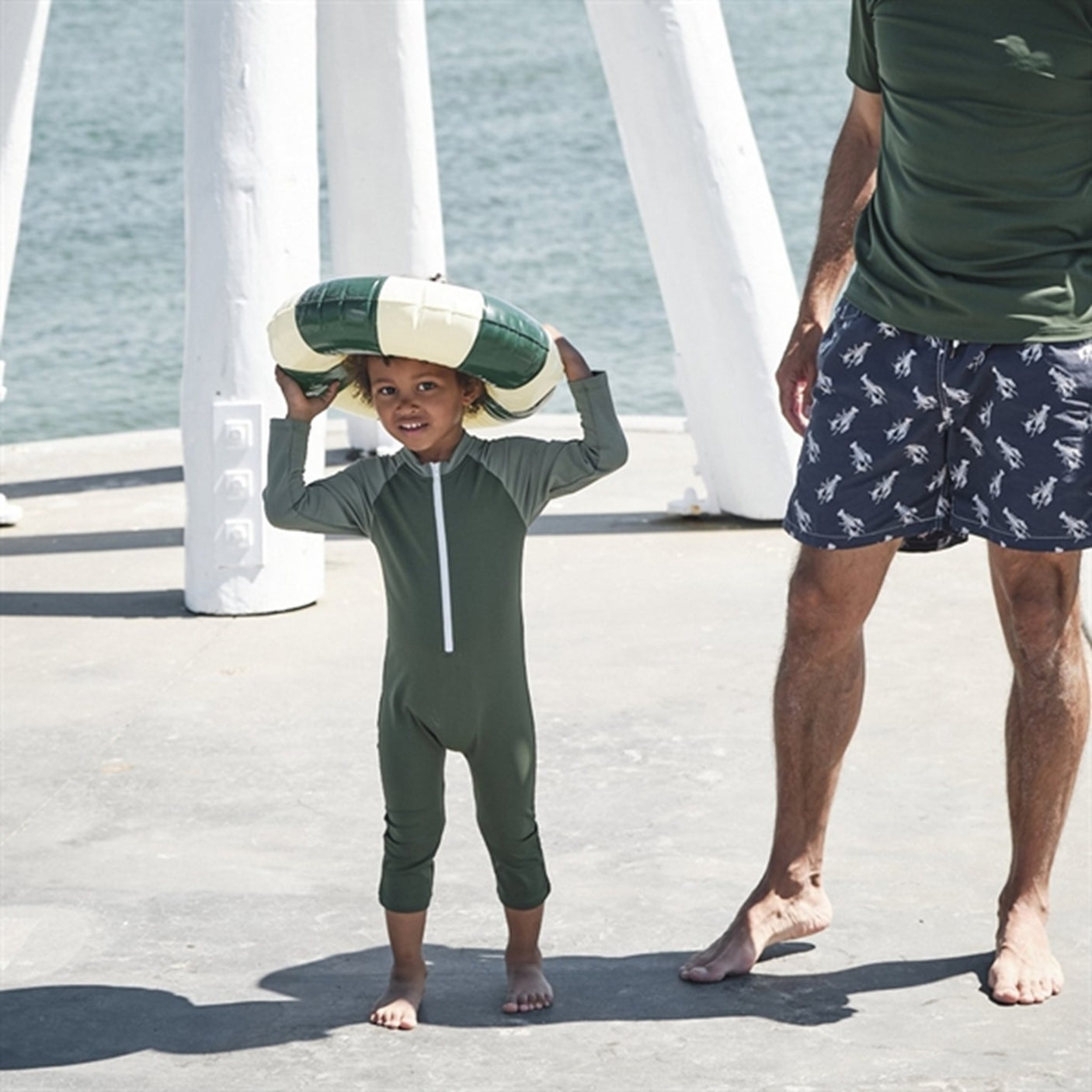 Petit Crabe Forest/Army Multi Color Onesie with Zipper