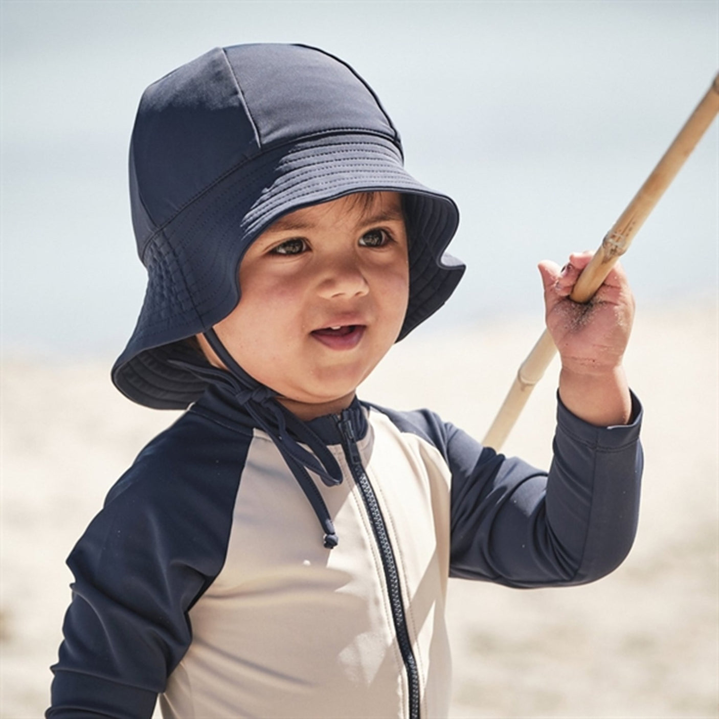 Petit Crabe Latte/Blue Multi Color Onesie with Zipper