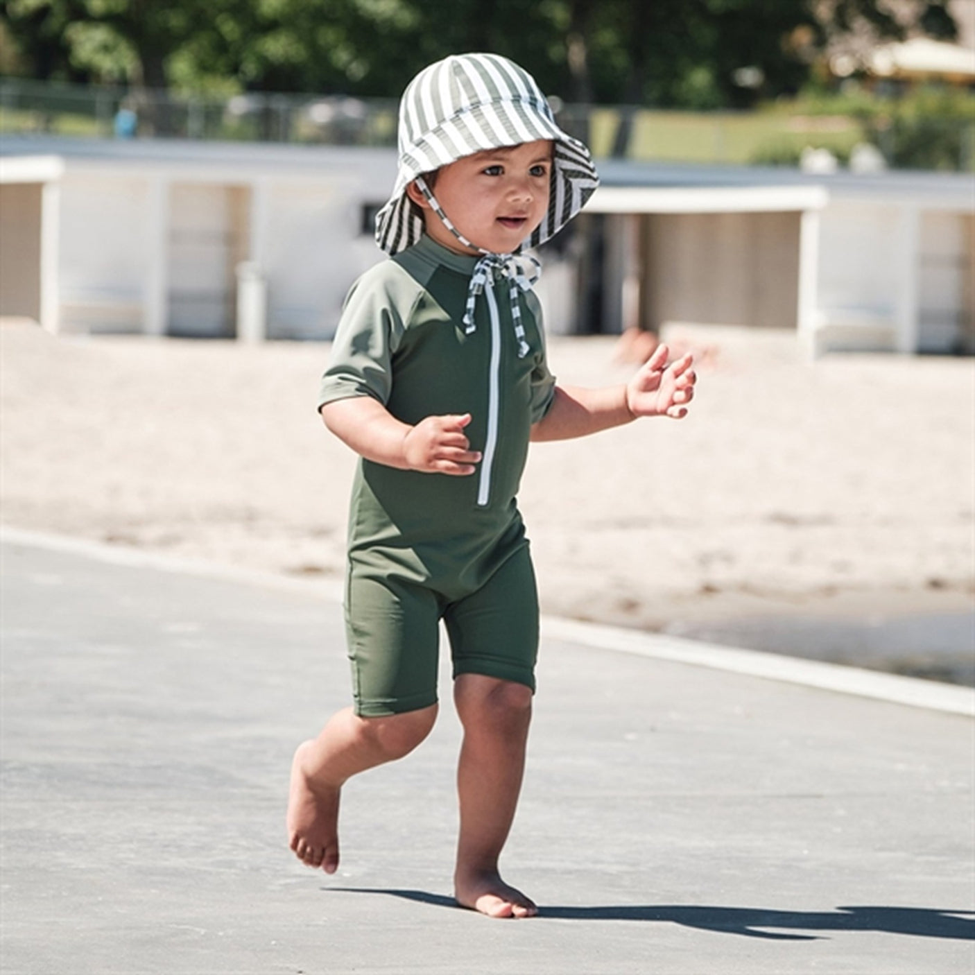 Petit Crabe Forest/Army Multi Color Onesie with Zipper