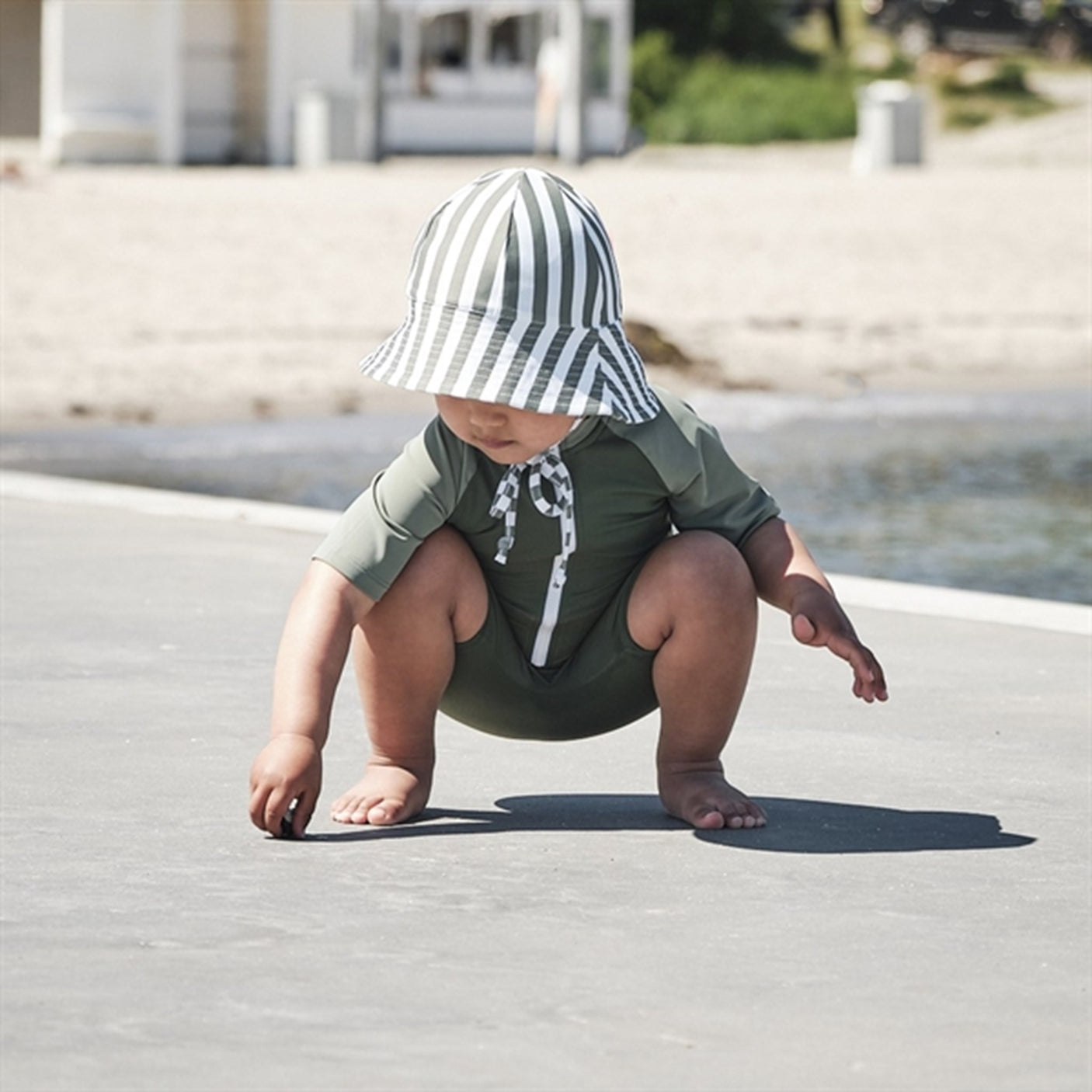 Petit Crabe Forest/Army Multi Color Onesie with Zipper