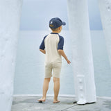 Petit Crabe Latte/Blue Multi Color Onesie with Zipper