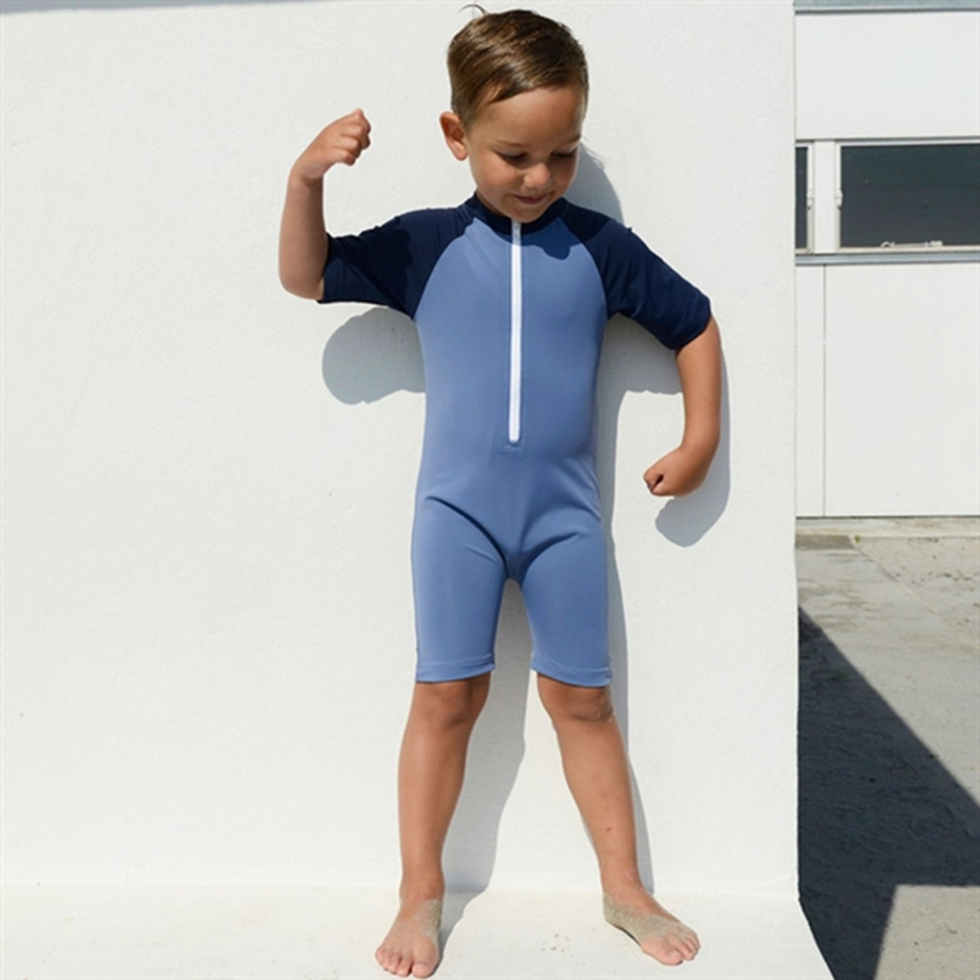 Petit Crabe Nordic/Blue Multi Color Sunsuit with Zipper