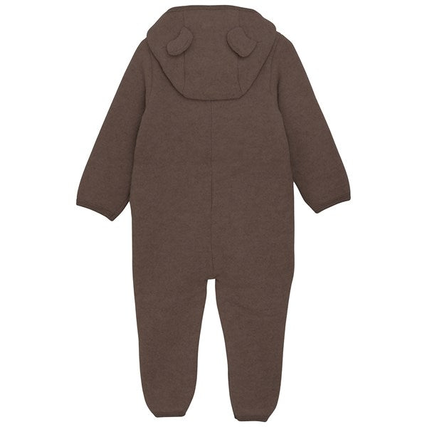 Huttelihut Pram Suit Ears Wool Fleece Dark Brown Melange