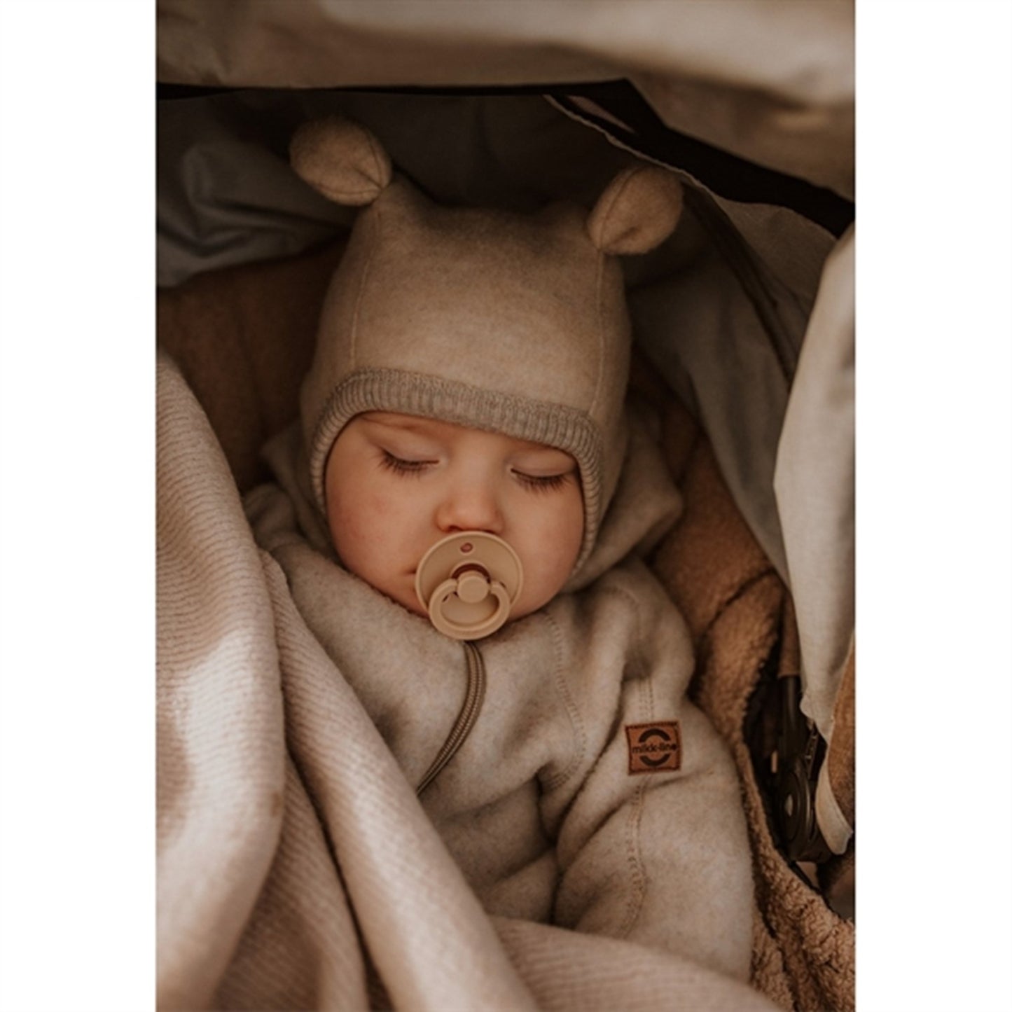 Mikk-Line Wool Balaclava with Ears Melange Offwhite 3