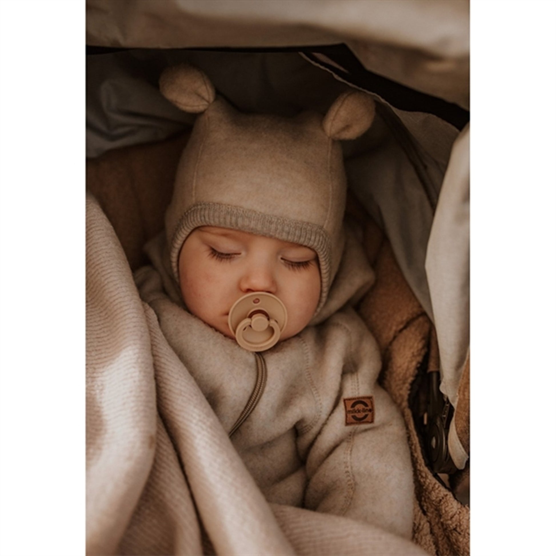 Mikk-Line Wool Balaclava with Ears Melange Offwhite 3