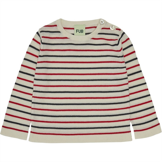 FUB Baby Contrast Striped Blouse Ecru/Dark Navy/Bright Red
