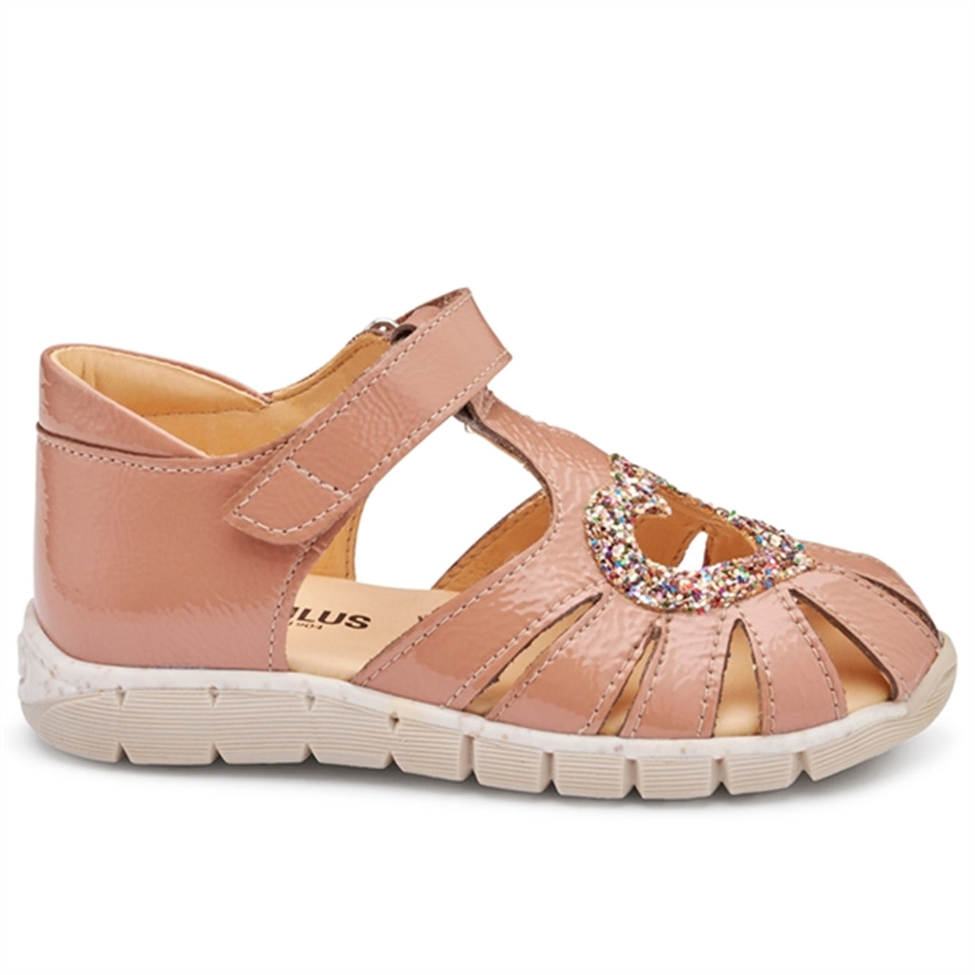 Angulus Heart Sandal W. Velcro Dark Peach/Multi Glitter