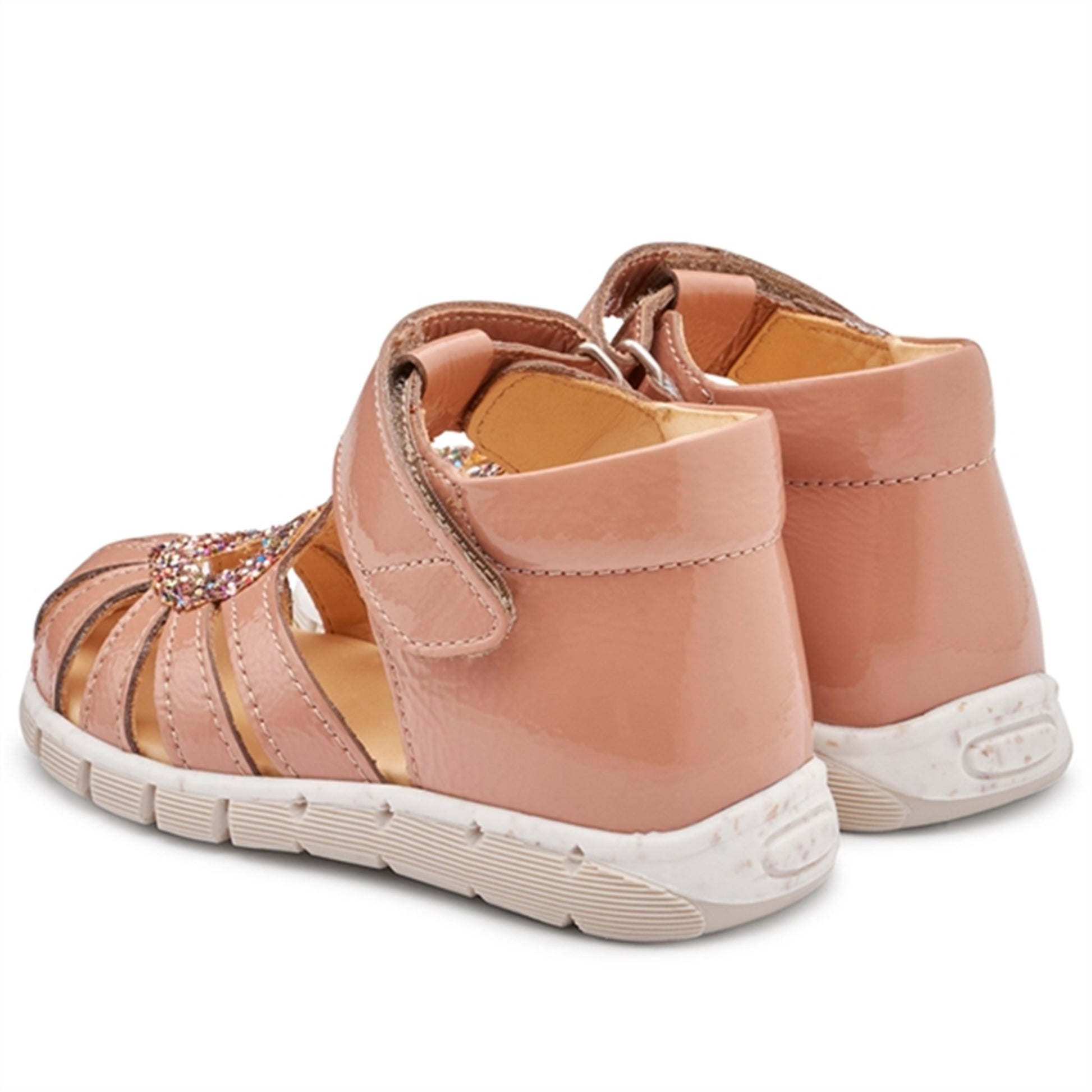 Angulus Heart Sandal W. Velcro Dark Peach/Multi Glitter