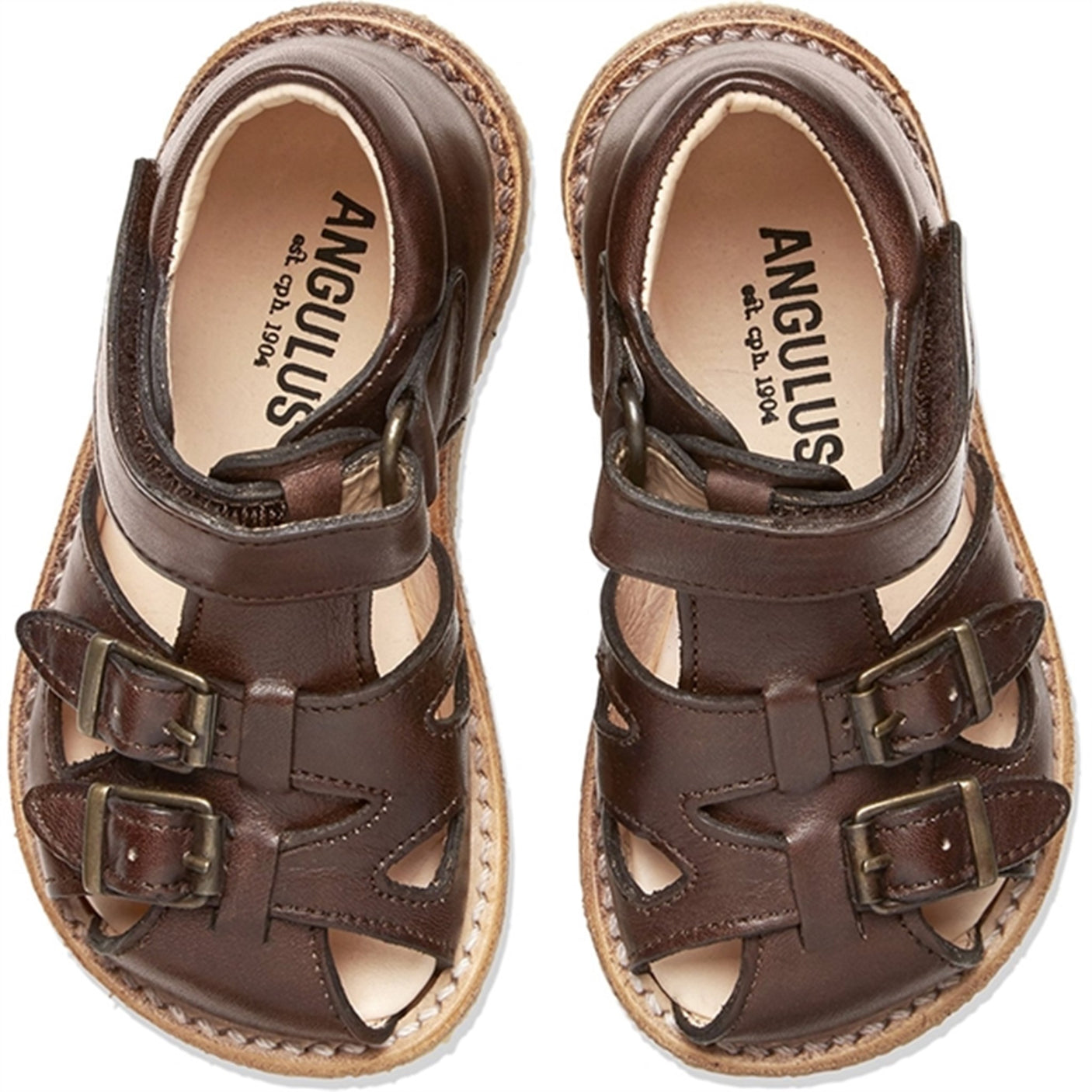 Angulus Starter Sandal W. Velcro And Buckles Dark Brown