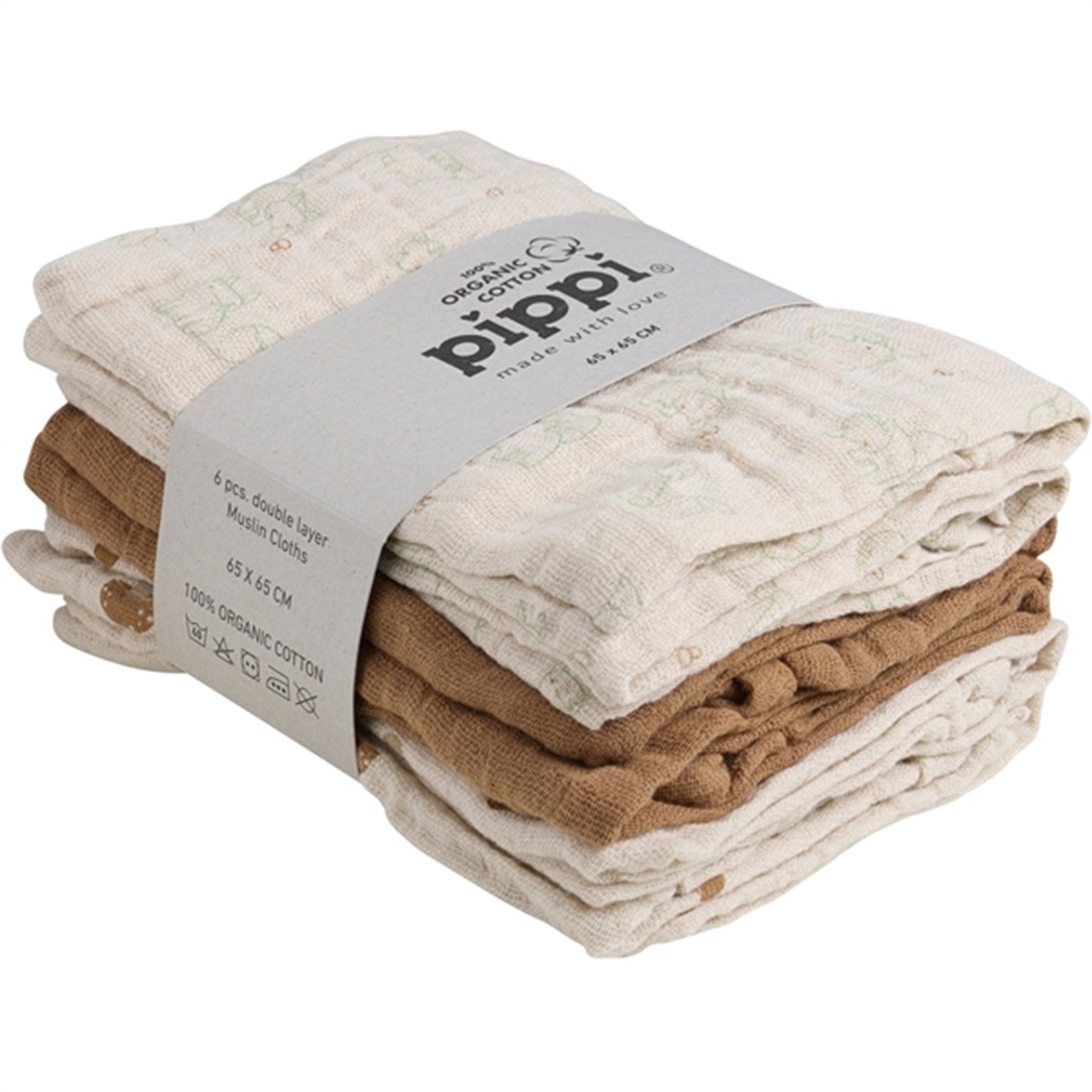 Pippi Organic Washcloth 6-pack Almond