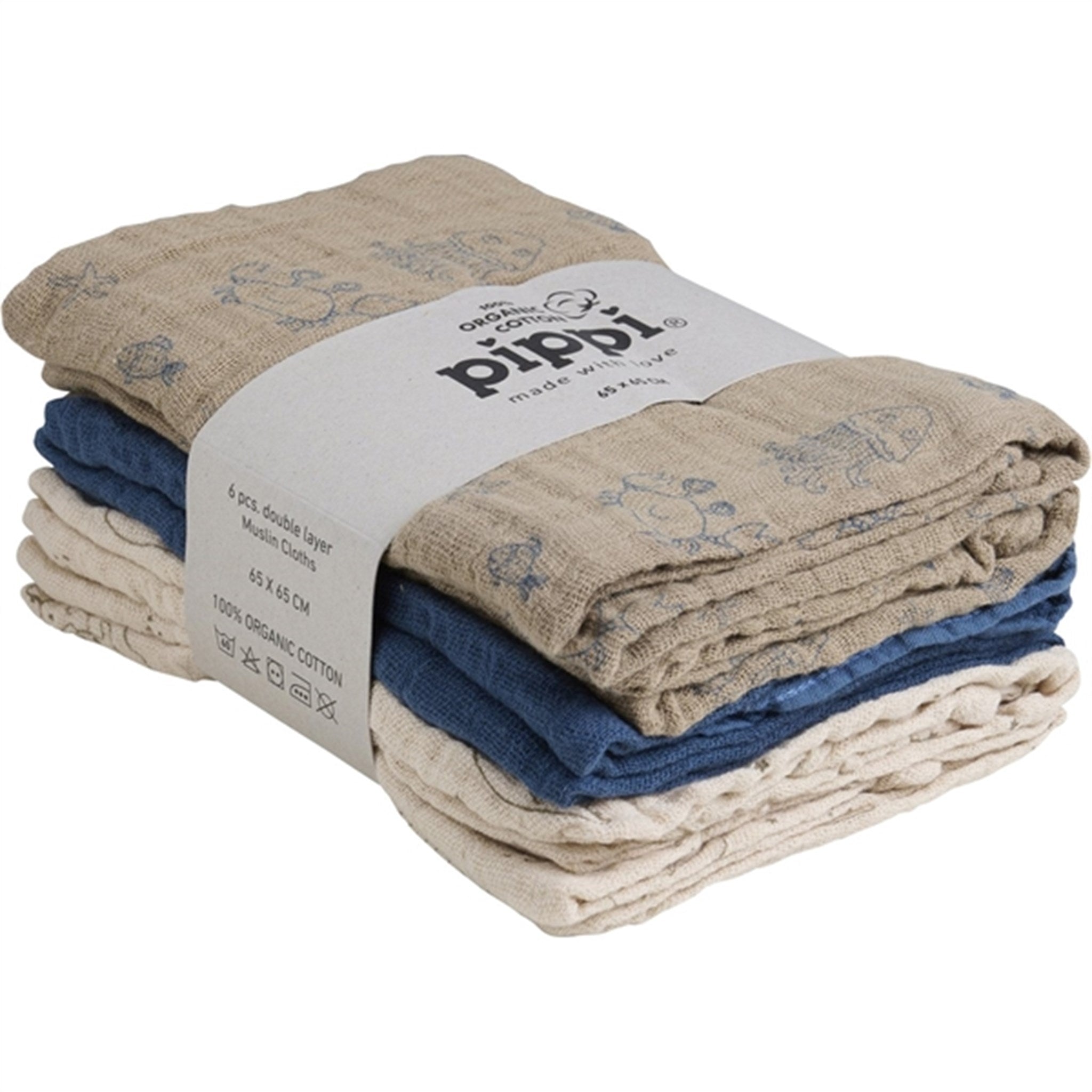 Pippi Organic Washcloth 6-pack China Blue