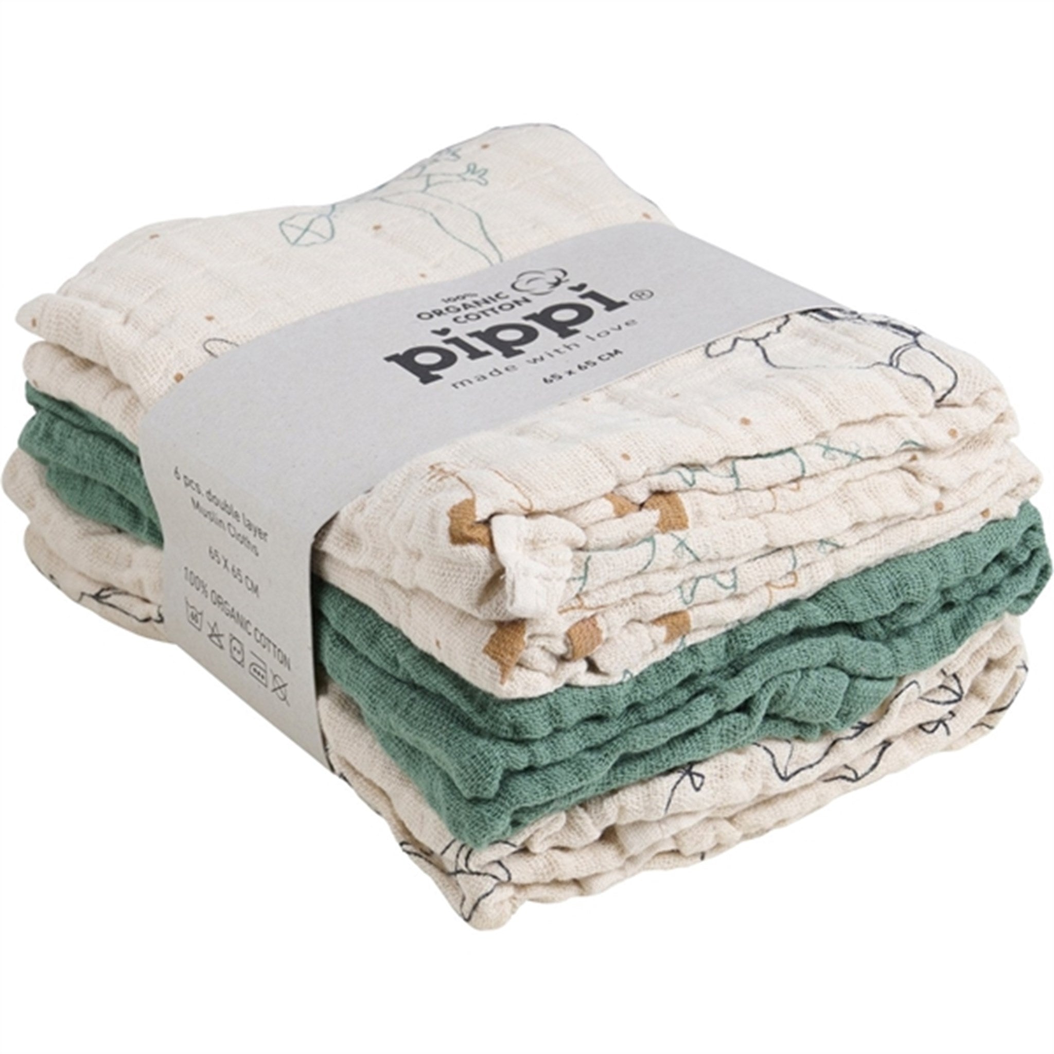 Pippi Organic Washcloth 6-pack Deep Lichen Green