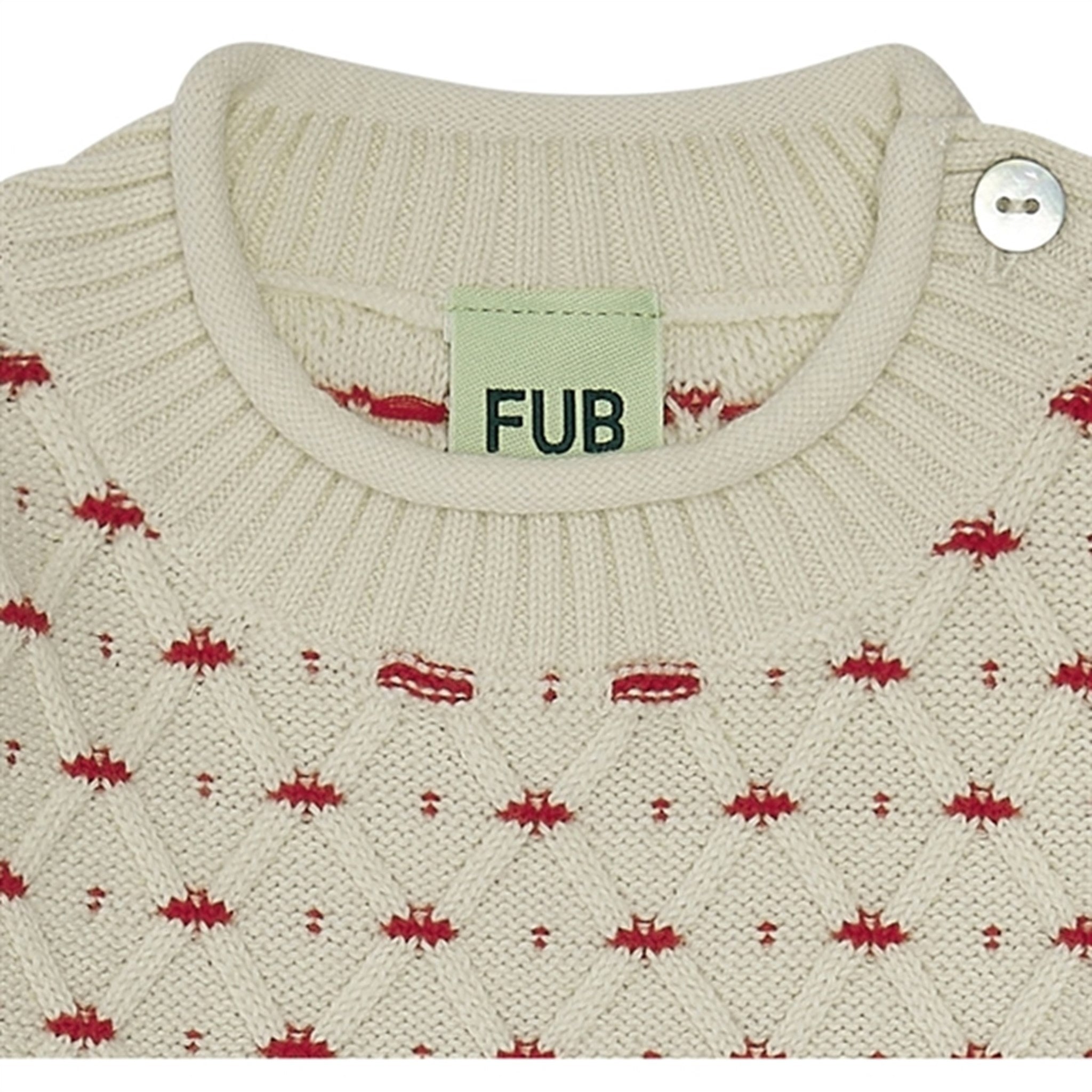 FUB Baby Rhombus Sweater Ecru/Bright Red 2