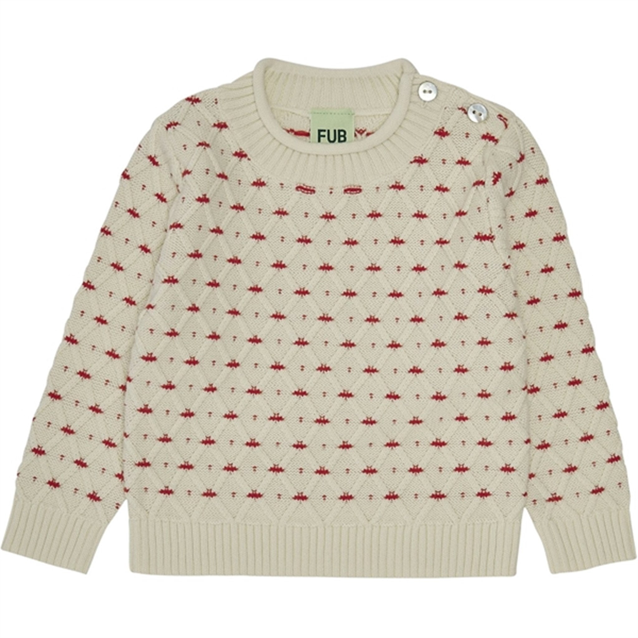 FUB Baby Rhombus Sweater Ecru/Bright Red