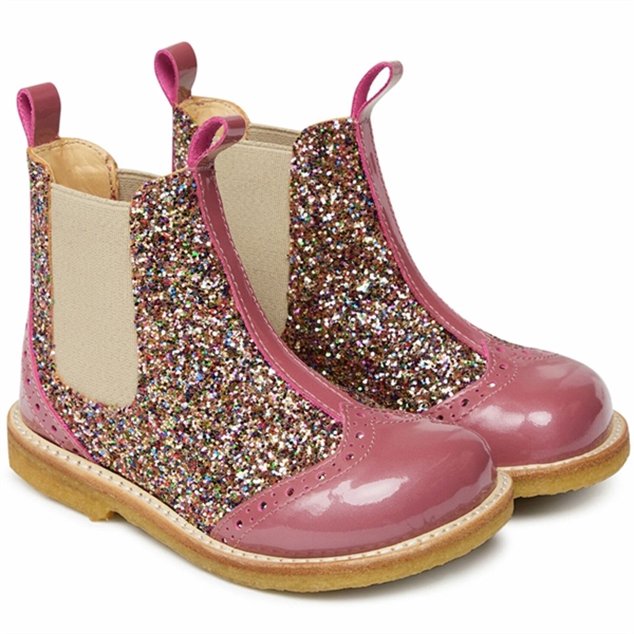 Angulus Chelsea Boots w Elastic Rosa/Multi Glitter/Beige
