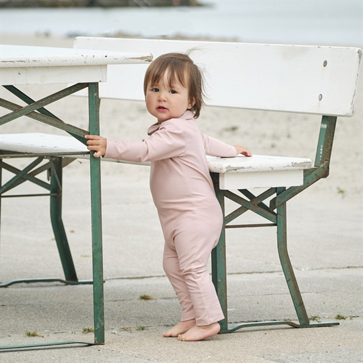 Petit Crabe Rose Nude Palma Onesie with Zipper