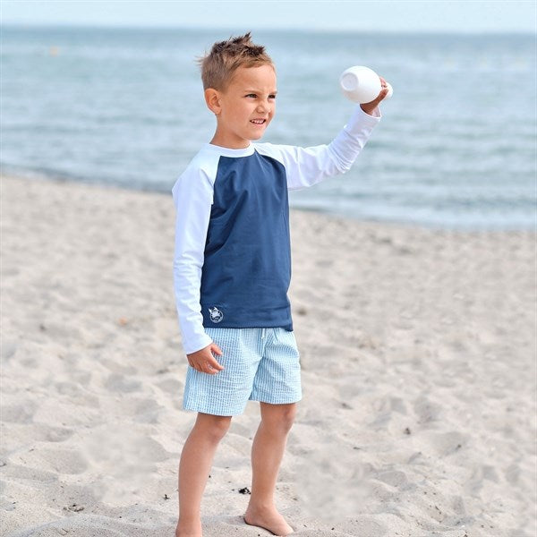 Petit Crabe Blue/White Raglan UV Swim Shirt