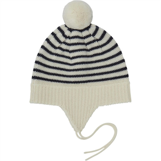 FUB Baby Pompom Hat Ecru/Dark Navy