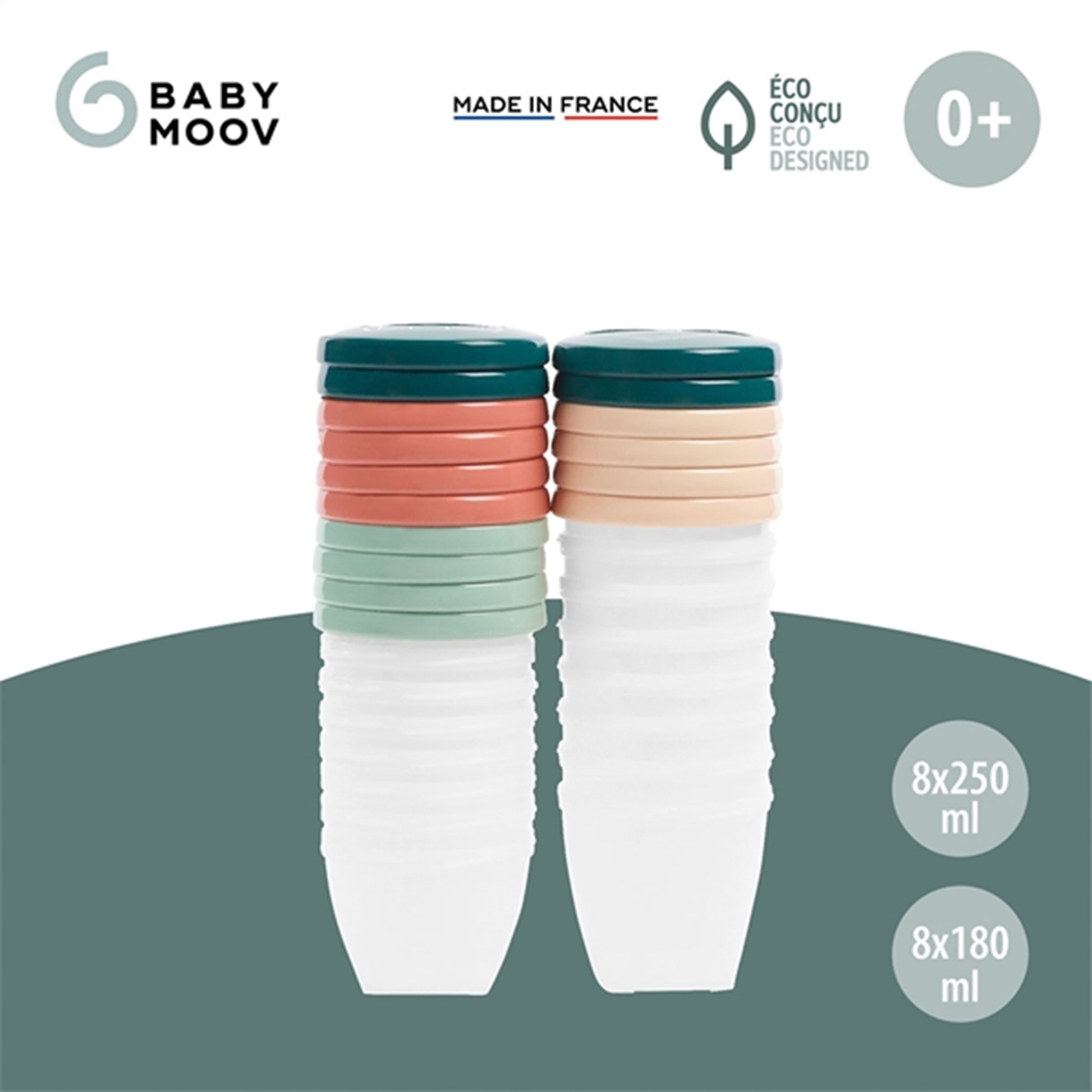 Babymoov ECO Food Containers - 8x 250ml + 8x 180ml