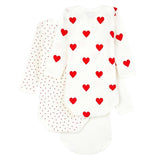 Petit Bateau Bodystocking 3-pack White/Red Hearts