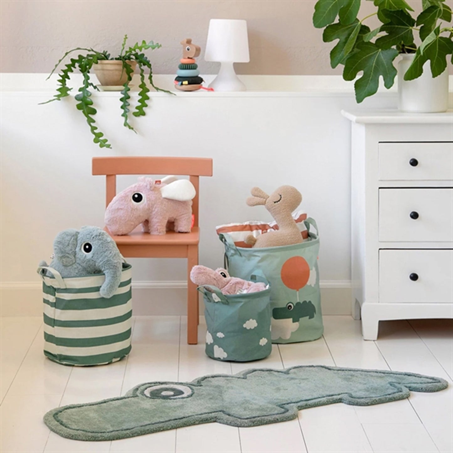 Done by Deer Storage Basket 3-pack Happy Clouds Green