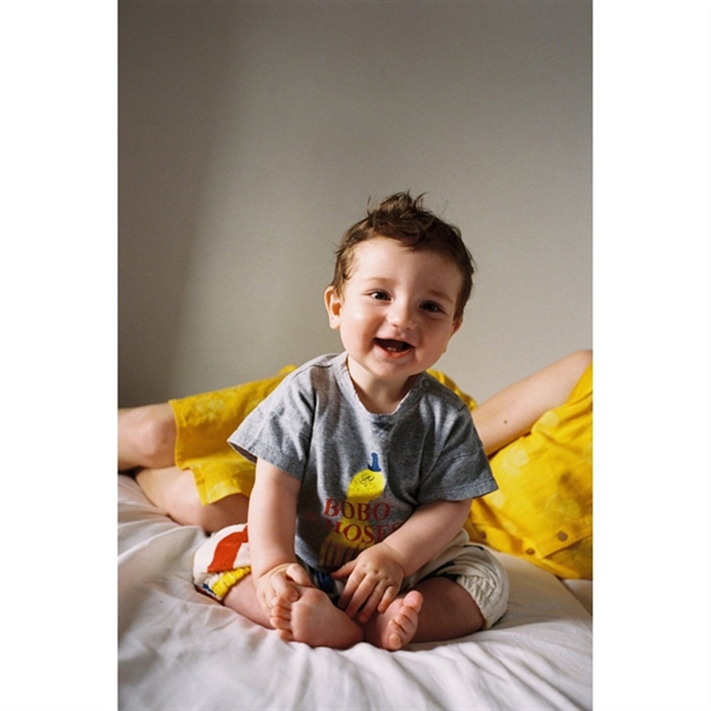 Bobo Choses Light Heather Grey Yellow Squid T-Shirt