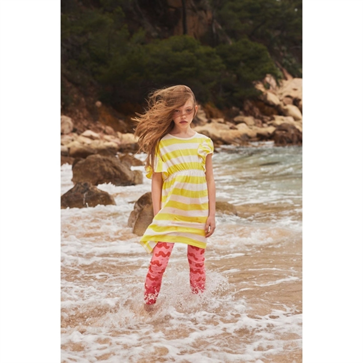 Bobo Choses Yellow Stripes Ruffle Dress