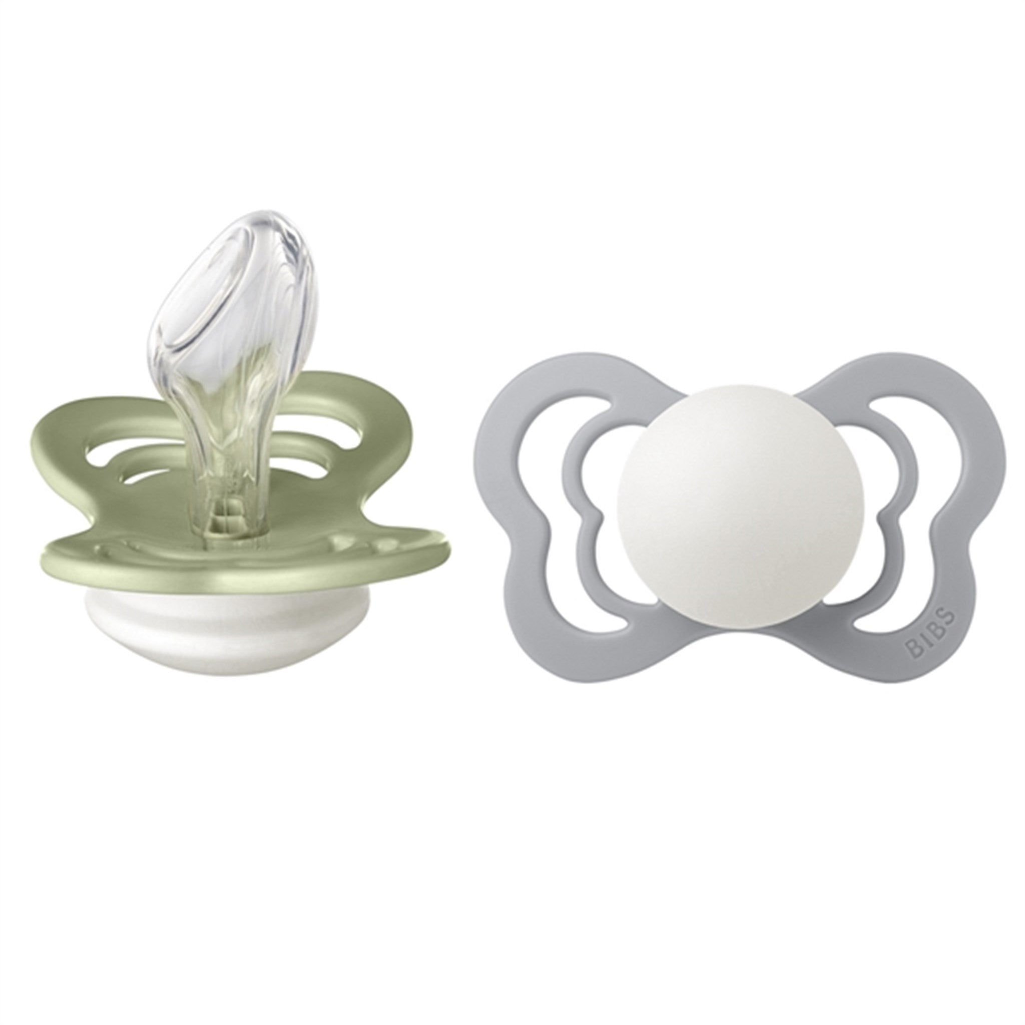 Bibs Couture Silicone Pacifiers Glow 2-pack Anatomical Sage/Cloud