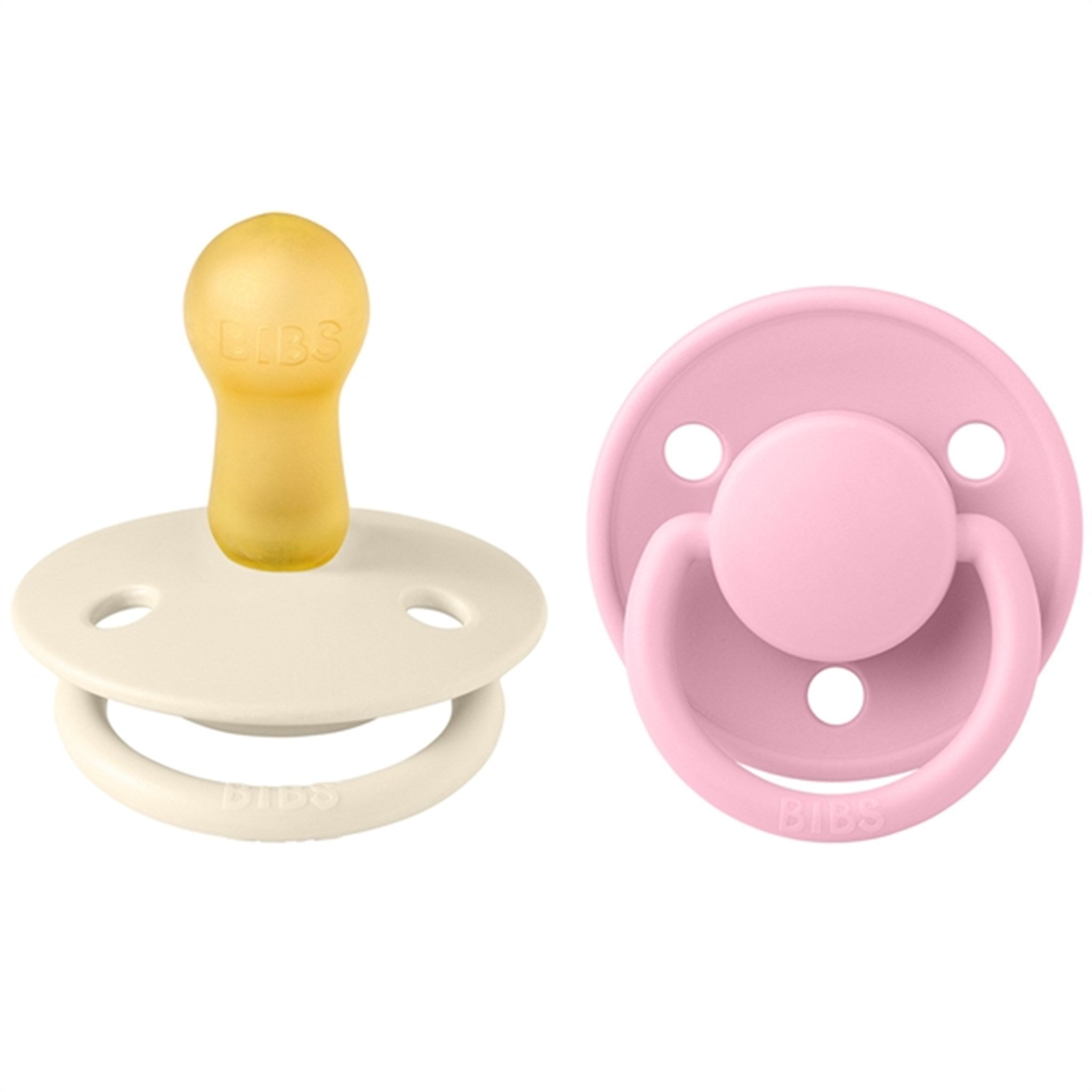 Bibs De Lux Latex Pacifiers 2-pack Round Ivory/Baby Pink