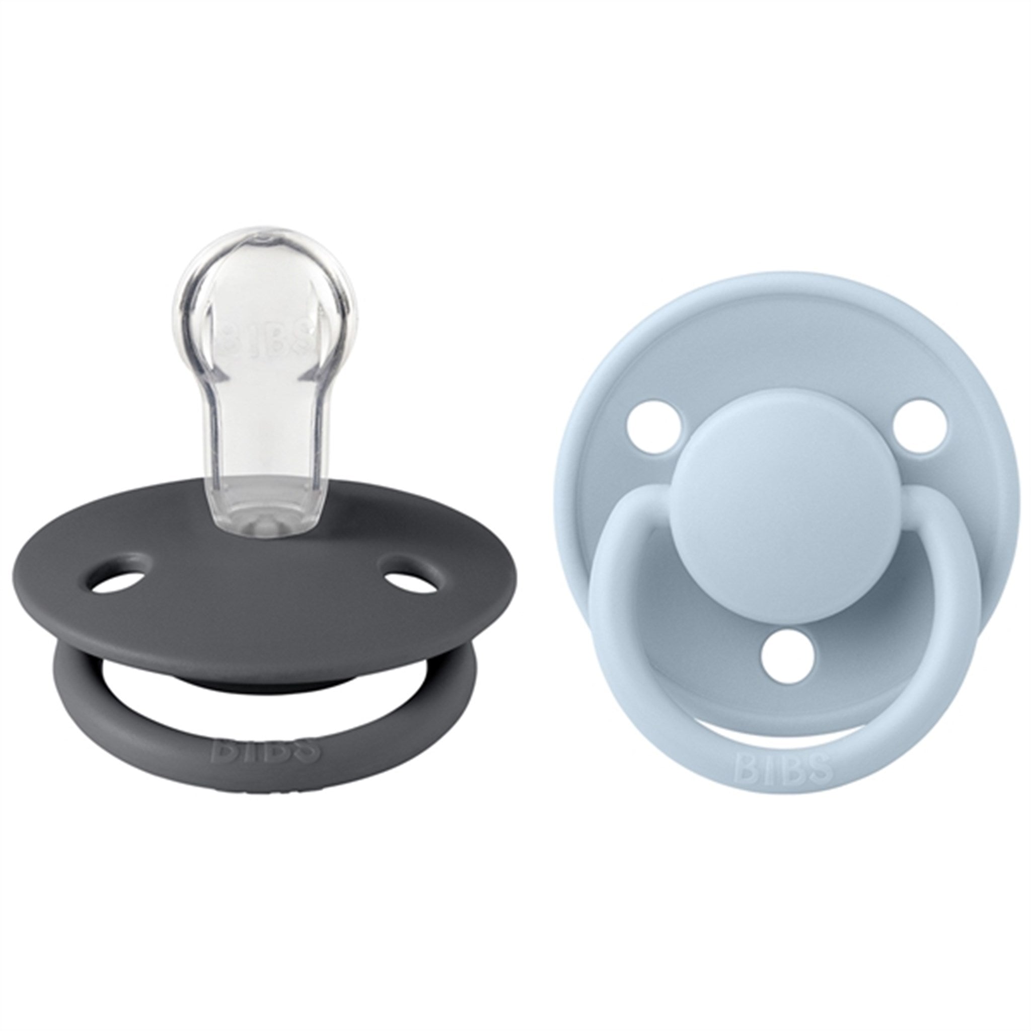 Bibs De Lux Silicone Pacifiers 2-pack Round Iron/Baby Blue