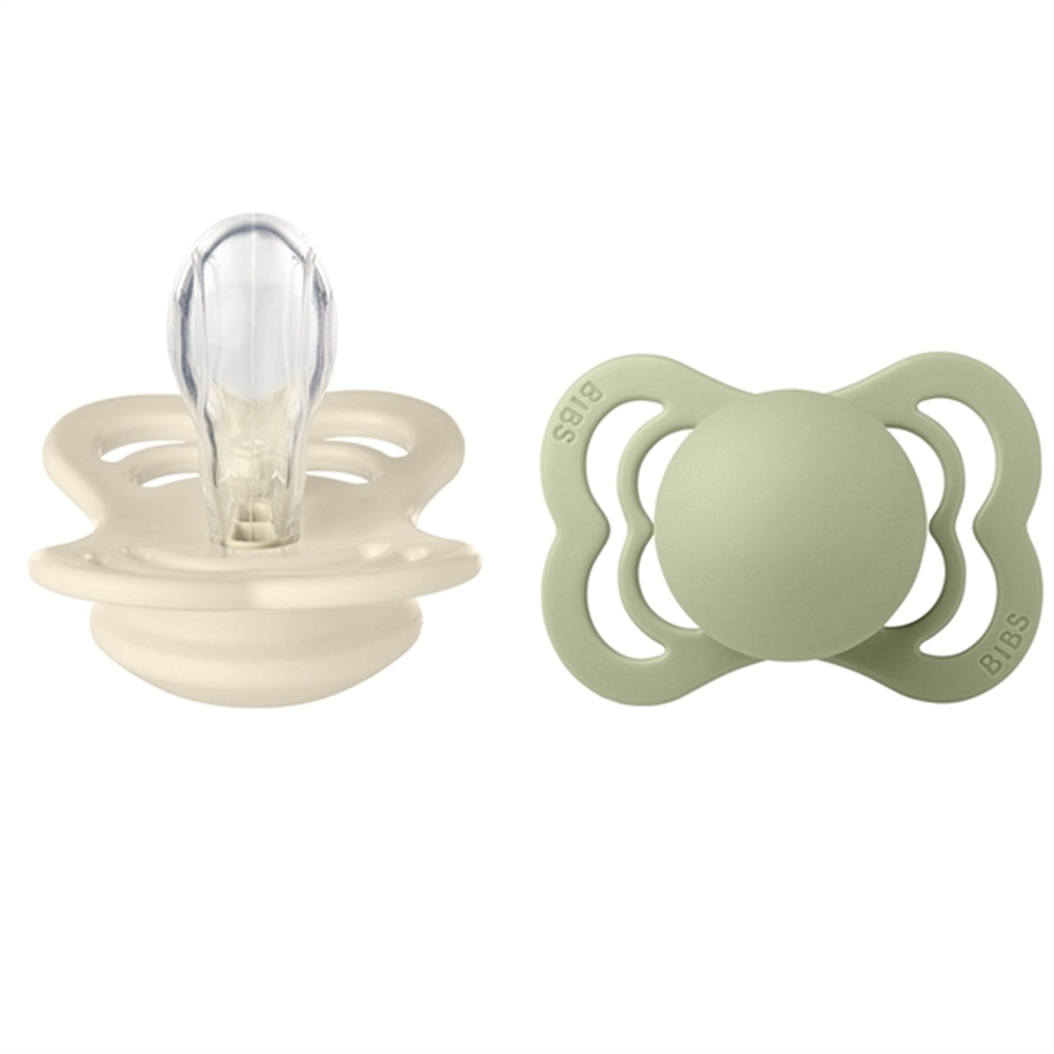 Bibs Supreme Silicone Pacifier 2-pack Symmetrical Ivory/Sage