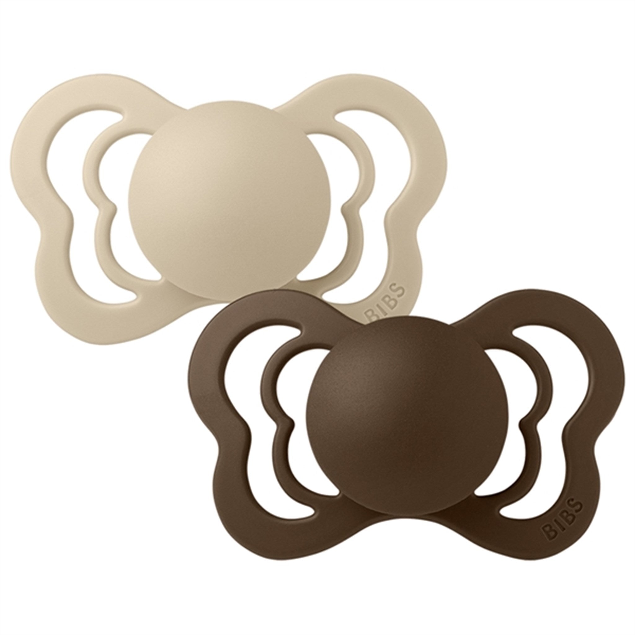 Bibs Couture Silicone Pacifiers 2-pack Anatomical Vanilla/Mocha