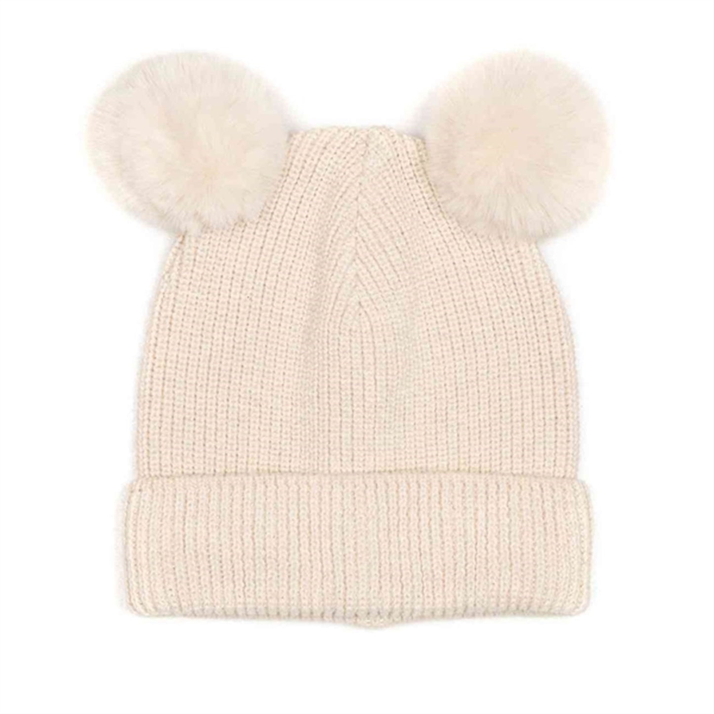 Huttelihut Hat Rib Fold Up Fakefur Off White/Off White Pompom