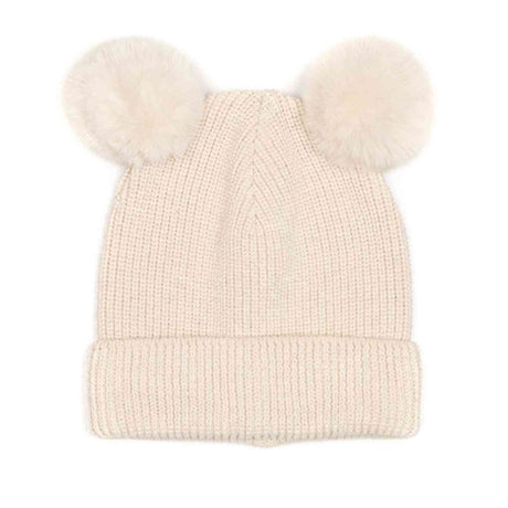 Huttelihut Hat Rib Fold Up Fakefur Off White/Off White Pompom