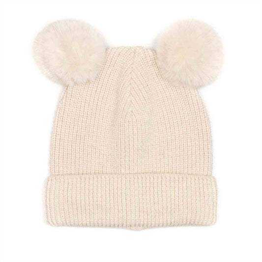 Huttelihut Hat Rib Fold Up Fakefur Off White/Off White Pompom