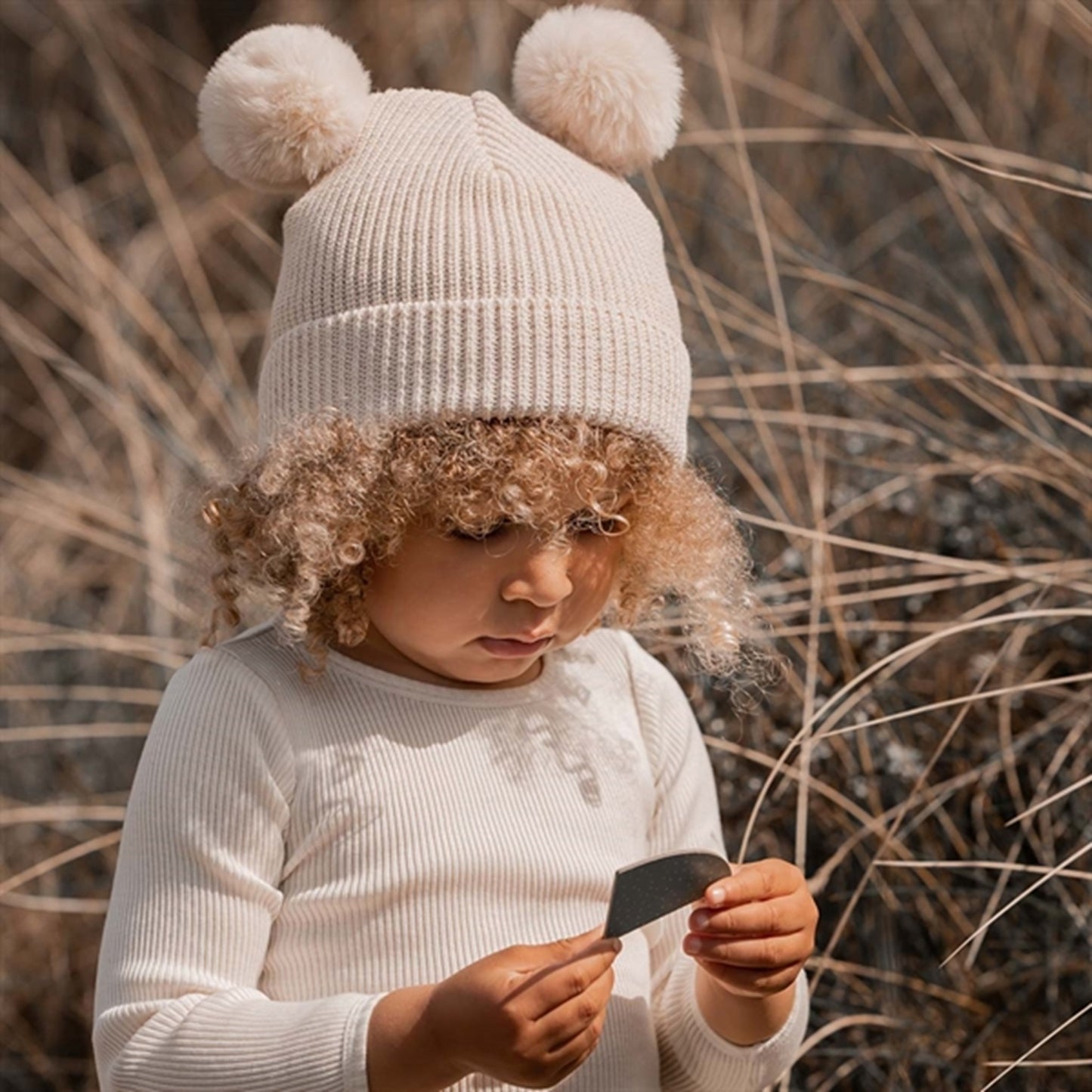 Huttelihut Hat Rib Fold Up Fakefur Off White/Off White Pompom