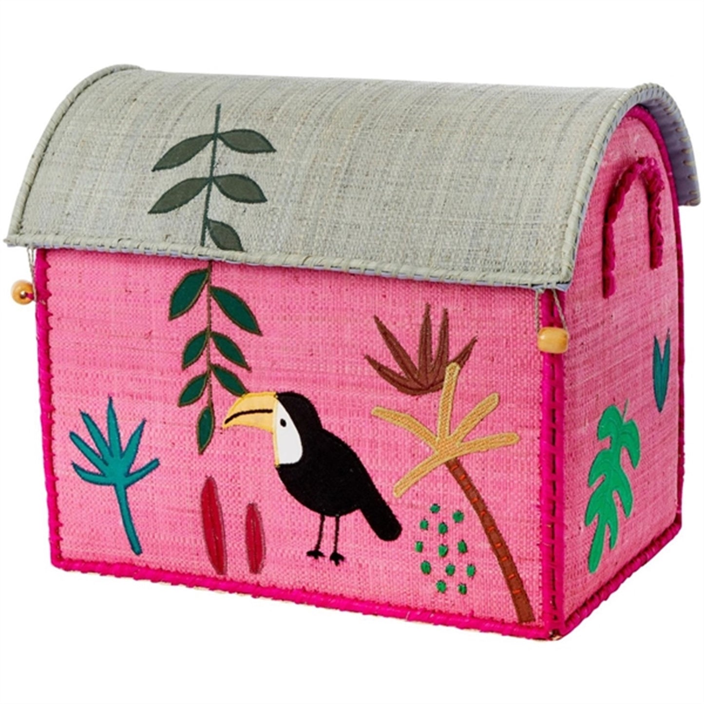 RICE Jungle Theme Raffia Baskets for Storage 3-pack