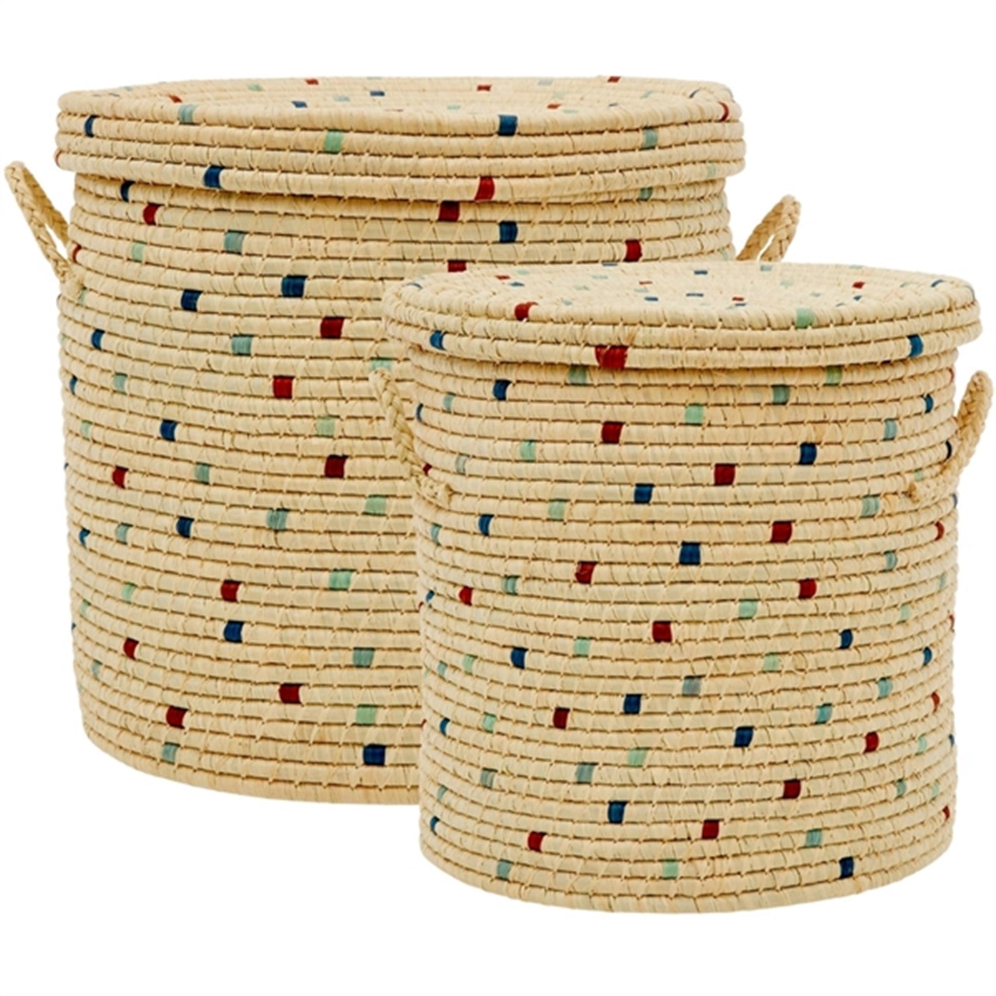 RICE Blue Details Round Raffia Basket 2-pack